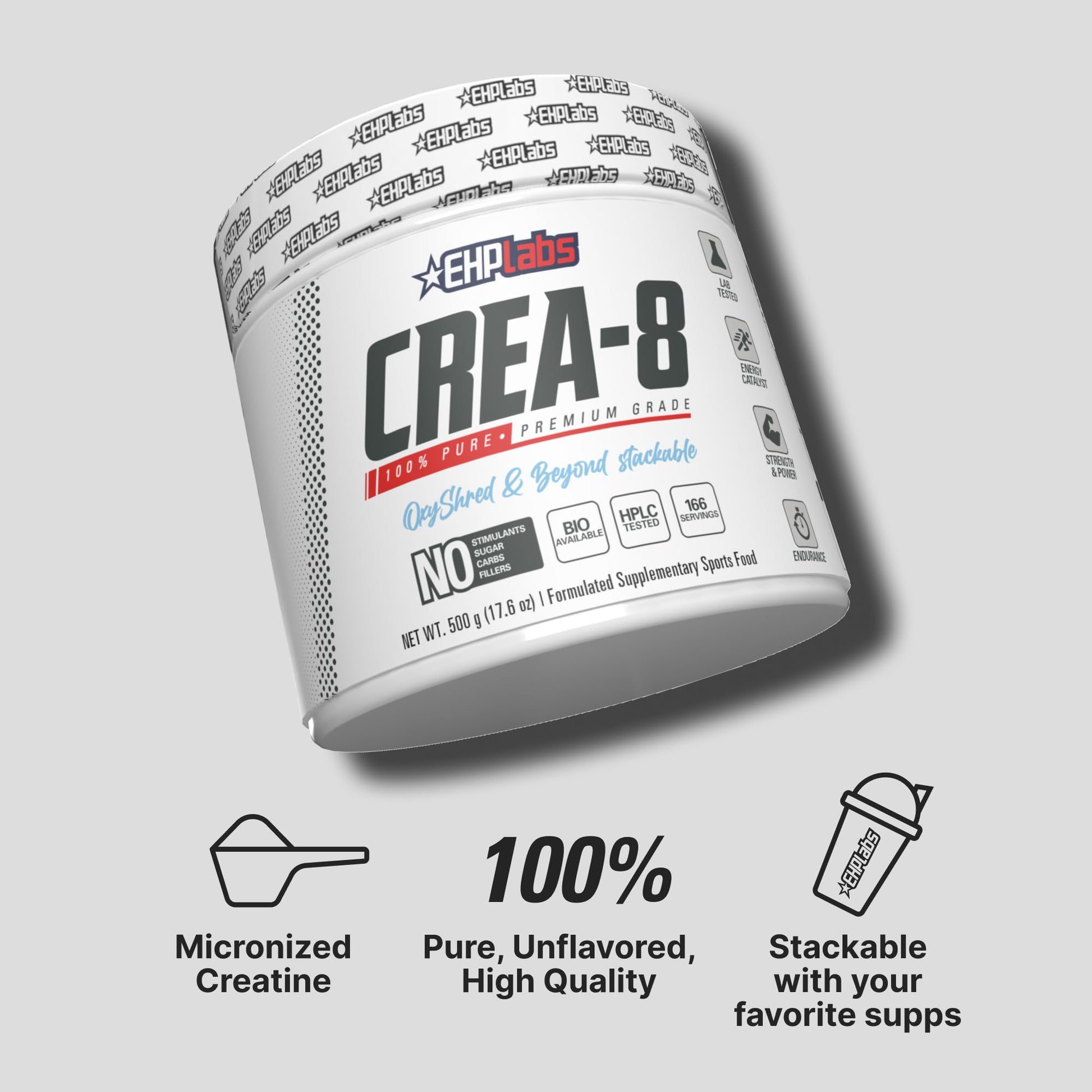 EHP Labs CREA-8 Micronized Creatine Monohydrate Powder - Unflavored Creatine Powder for Muscle Growth, Increased Strength, Enhanced Energy Output and Improved Performance - 100 Servings (500g) EHP Labs Au supplements
