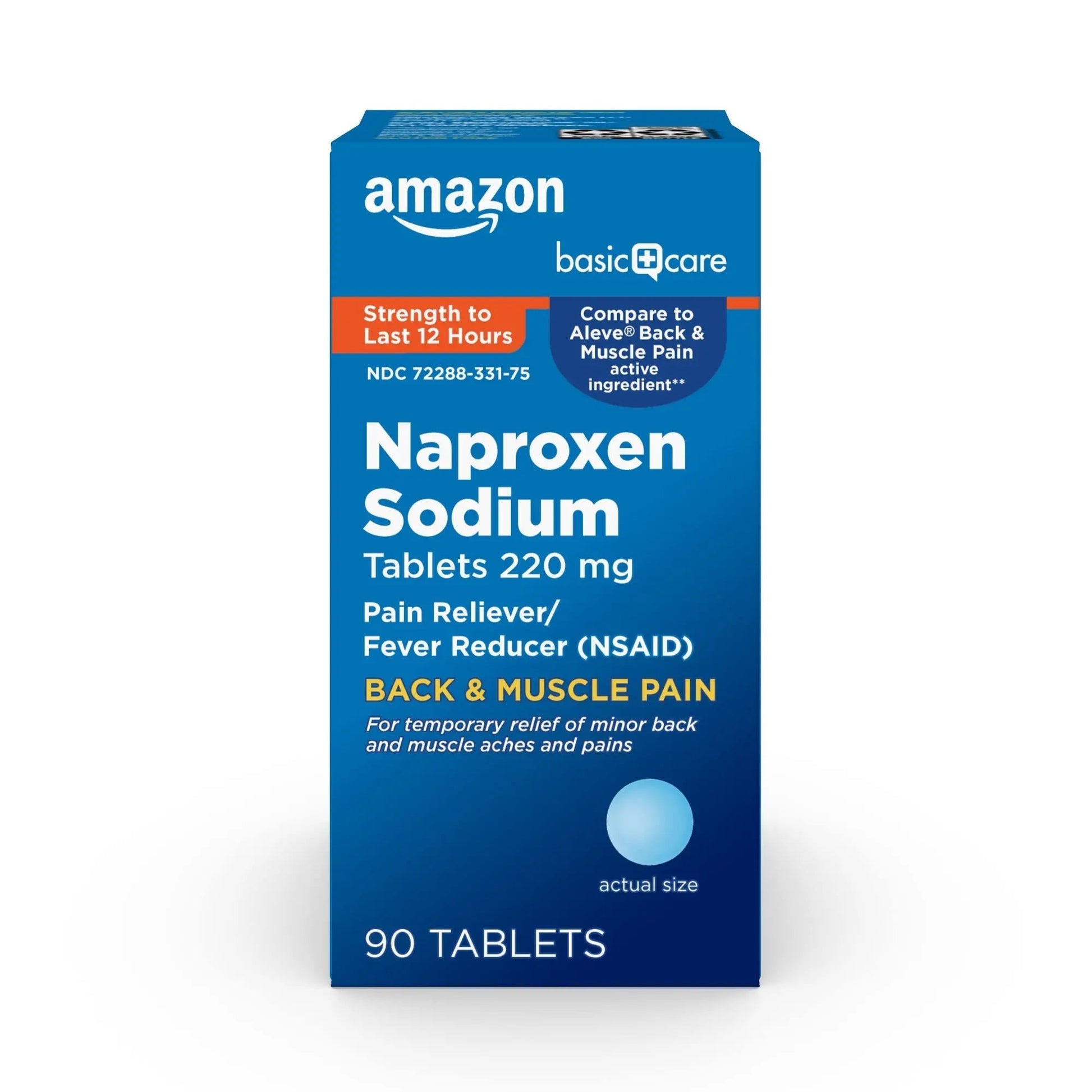 Amazon Basic Care Back and Muscle Pain, 220 mg Naproxen Sodium Tablets, 12-Hour Pain Relief, Headache, Arthritis, Menstrual Cramps, Fever Reducer, 90 Count Amazon Basic Care Au supplements