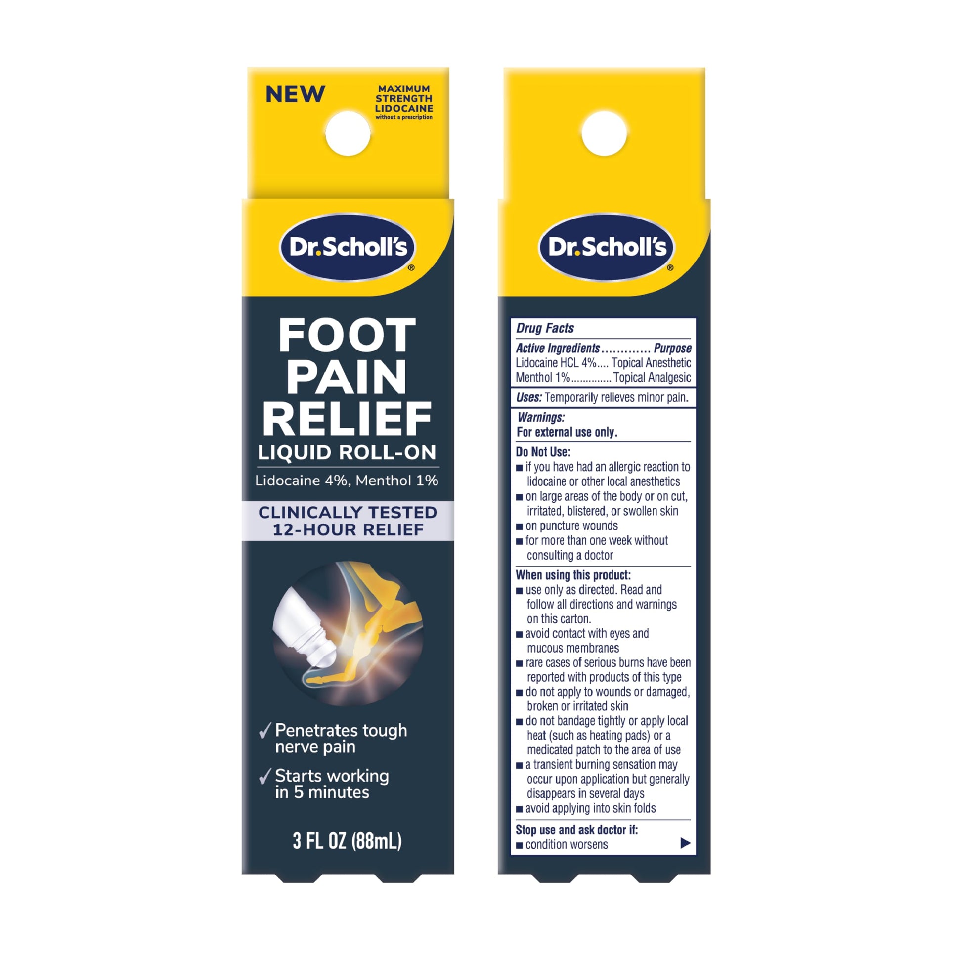 Dr. Scholl's Foot Pain Relief Liquid ROLL-ON, 3.0 oz // Clinically Tested 12-Hour Pain Relief - Penetrates Tough Nerve Pain - Works in 5 Minutes - Non-Greasy - with Lidocaine & Menthol Dr. Scholl's Au supplements
