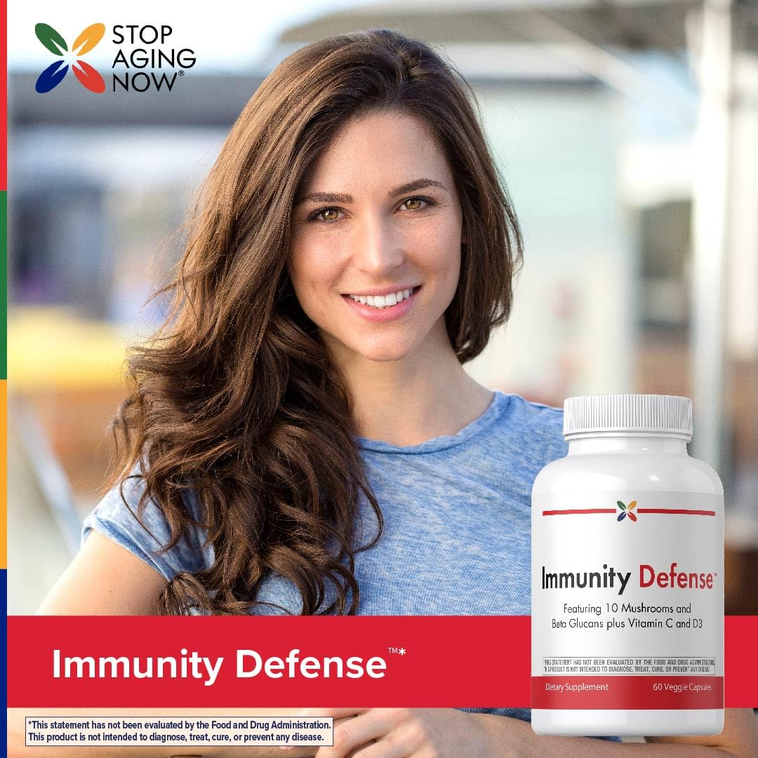 Stop Aging Now - Immune Support - with Vitamin C, Vitamin D3 and Mushroom Complex - 60 Vegetarian Capsules Stop Aging Now Au supplements