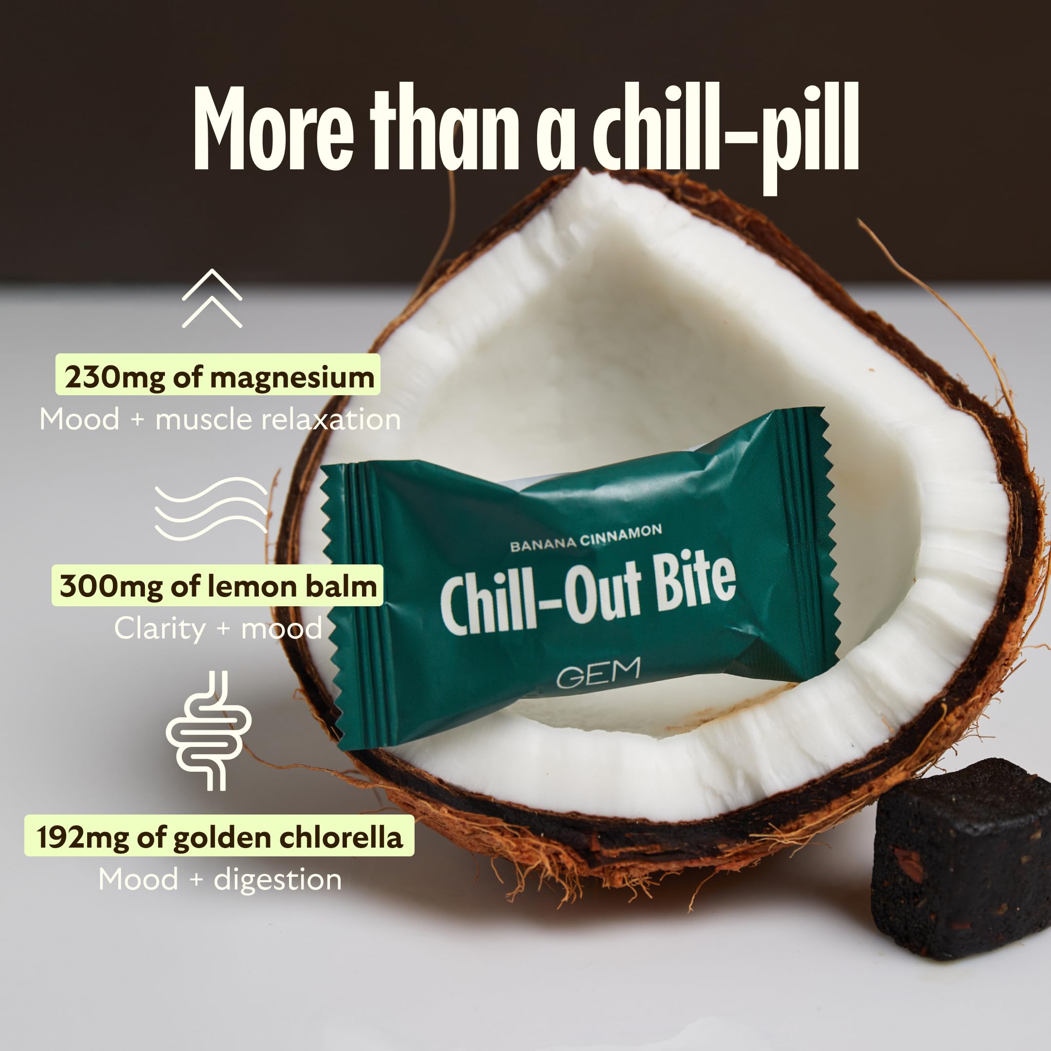 GEM Calm Bite | Supports Calm Mind & Clarity | Magnesium L-Threonate, Golden Chlorella, Lemon Balm | Holistic Non-Habit Forming | Gluten Free, Soy Free, Banana Cinnamon (7 Count) GEM Au supplements