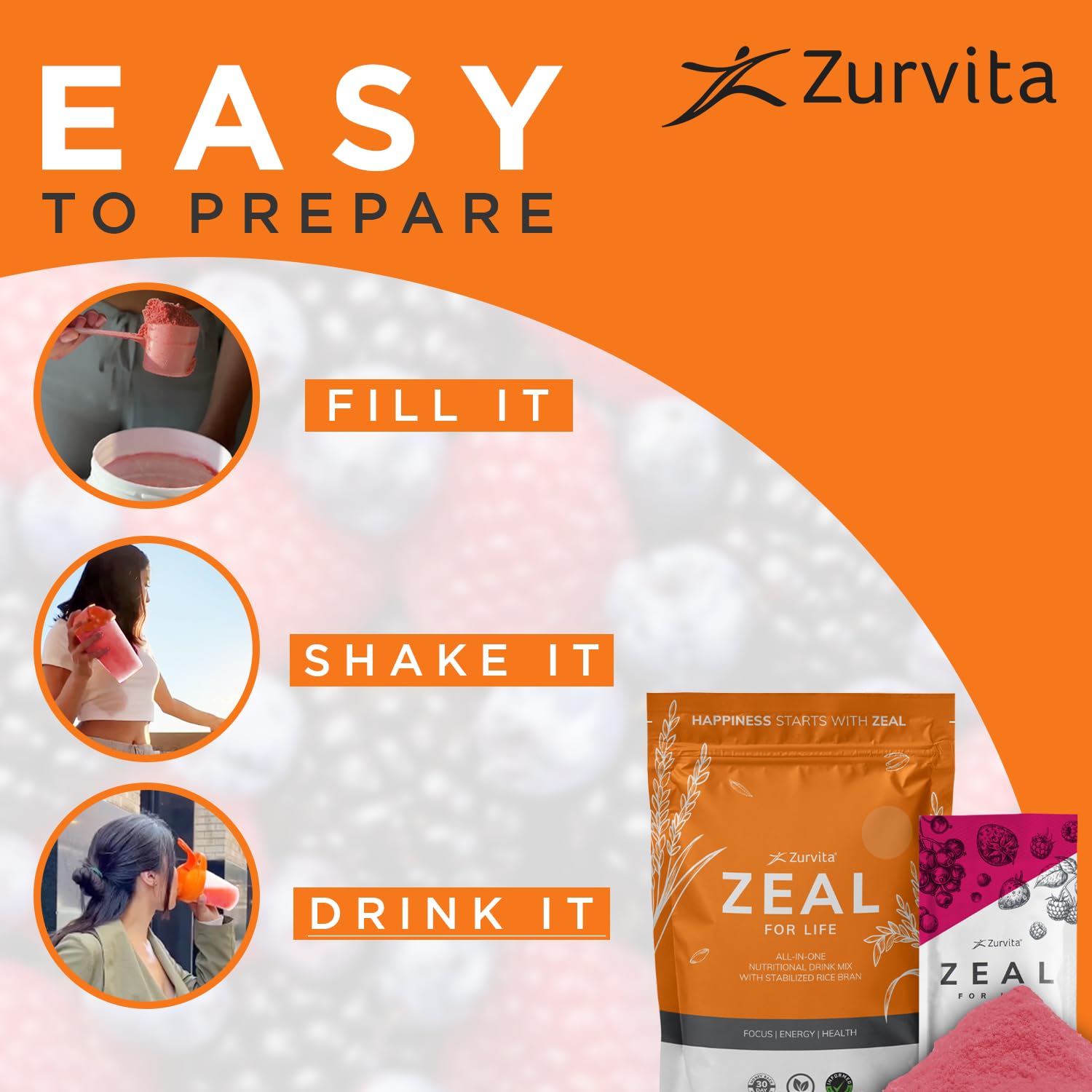 Zurvita - Zeal for Life Wellness Drink Mix - Wild Berry (Classic) Flavor - Gluten-Free, Vegan, with Vitamins and Minerals - 10 Single Packets Zurvita Au supplements