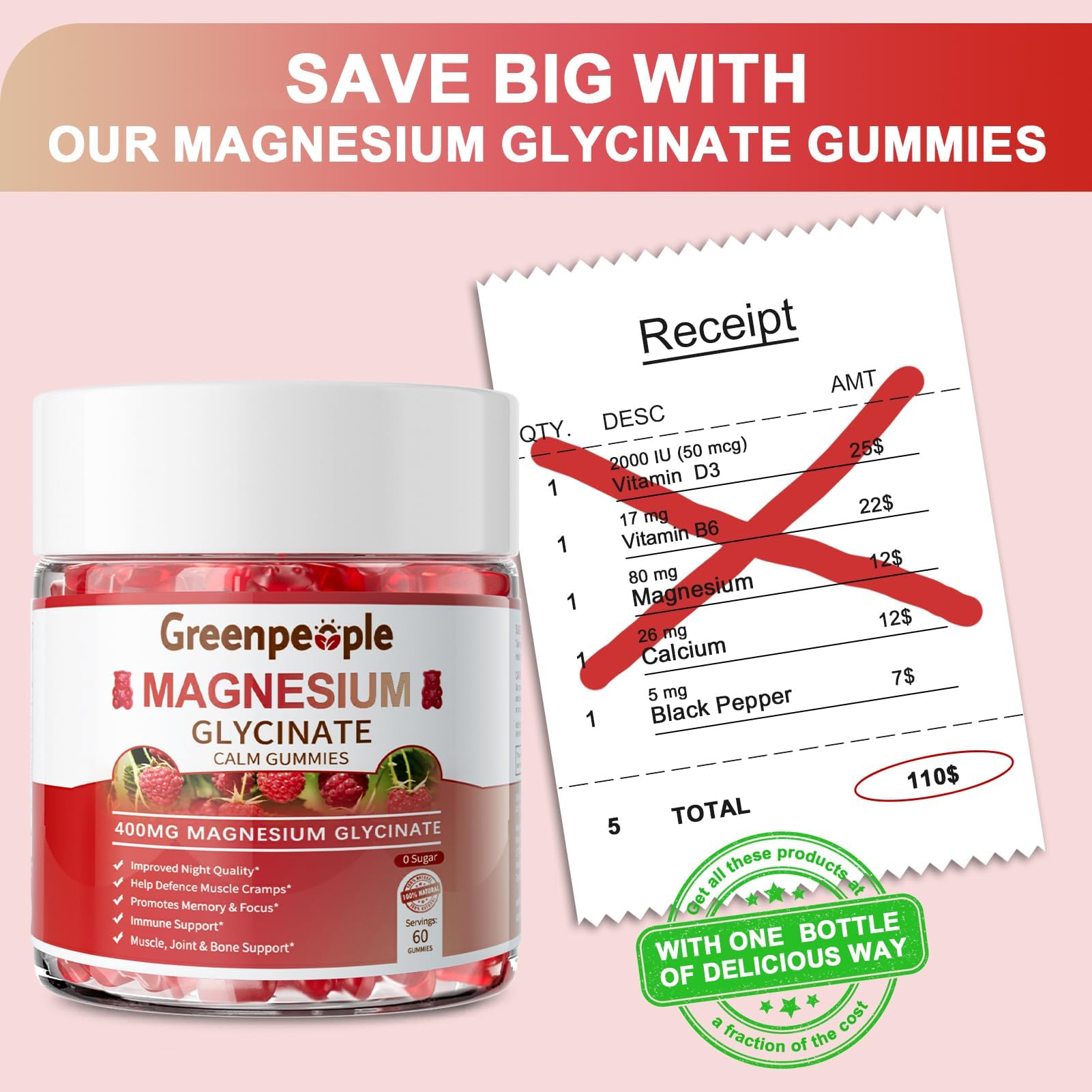 GREENPEOPLE Magnesium Glycinate Gummies 400mg - Sugar Free Magnesium Supplement with Magnesio Citrate, Vitamin D, and B6 for Calm Support & Sleep for Adults - High Absorption - Raspberry Gummies GREENPEOPLE Au supplements