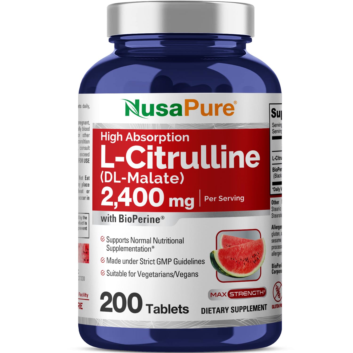 NusaPure L-Citrulline 2,400mg 200 Vegetarian Tablets (Non-GMO, Gluten Free) NusaPure Au supplements