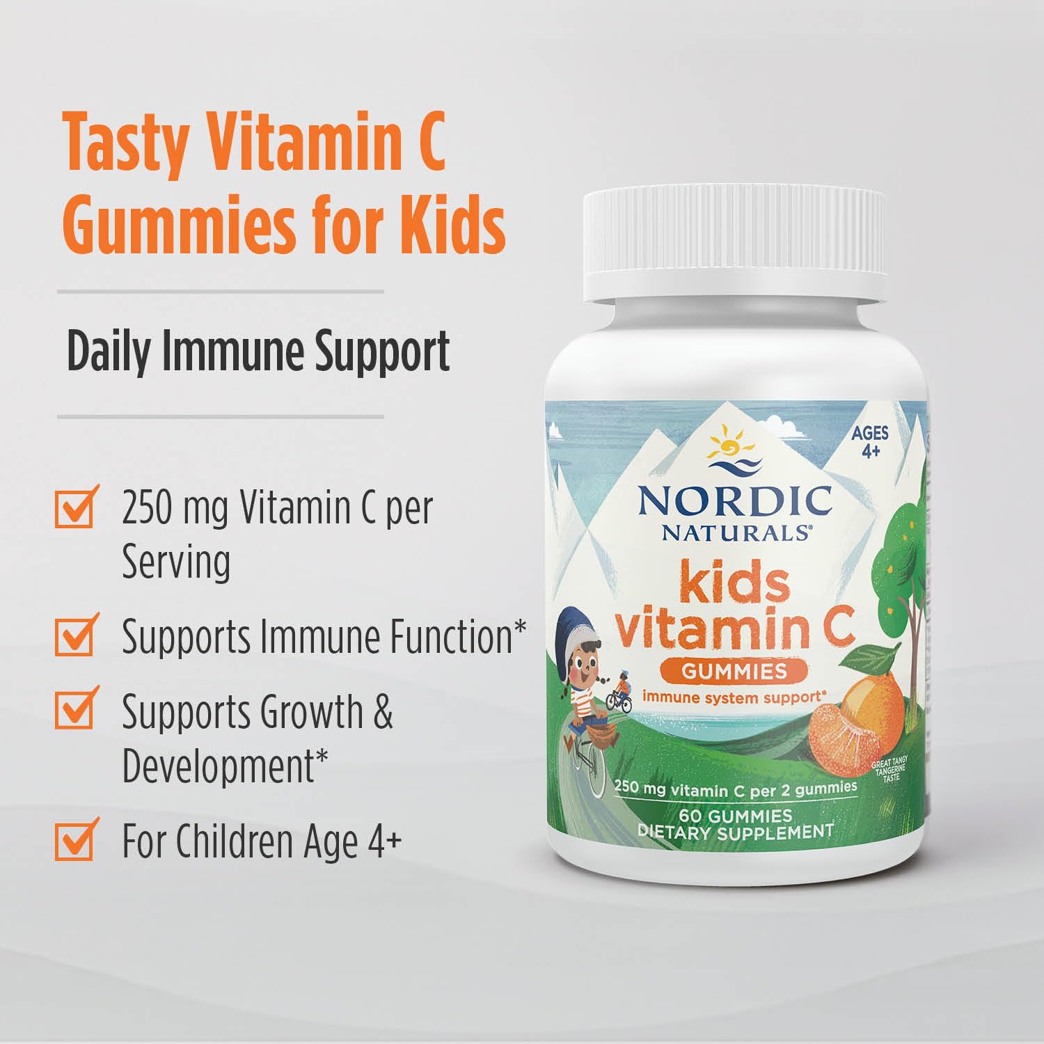 Nordic Naturals Kids Vitamin C Gummies - Tangy Tangerine - 60 Gummies - Vegan Vitamin C Supplement - Children’s Immunity and Antioxidant Support - 250 mg per Serving - 30 Servings Nordic Naturals Au supplements