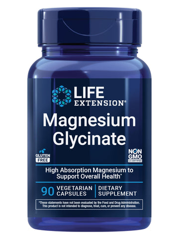 Life Extension Magnesium Glycinate, Heart Health, Bone Health, Nerve and Muscle Support, Highly absorbable, Gluten-Free, Non-GMO, Vegetarian, 90 Capsules Life Extension Au supplements
