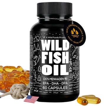 Wild Foods Fish Oil Omega 3 Supplements | 1600 mg | Highly-Potent: DPA, DHA, EPA | Burpless, Odorless, Non-GMO, Gluten Free | For Brain & Heart Health, Joint Support | 60 Capsules (1 pk) | 30 Servings Wild Foods Au supplements