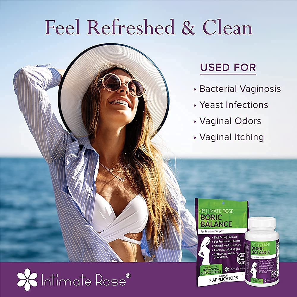 Intimate Rose Boric Acid Vaginal Suppositories - 30 Count (600mg) + 37 Applicators - Feminine Balance Intimate Rose Au supplements