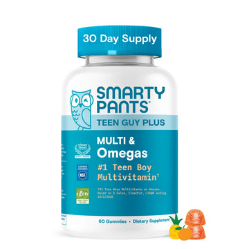 SmartyPants Teen Guy Multivitamin Gummies, Omega 3 (DHA/EPA), Vitamin D3, C, Vitamin B12, B6, A, K & Zinc, Folate, Gluten Free, Fruit Flavor, 60 Count (30 Day Supply) SmartyPants Au supplements