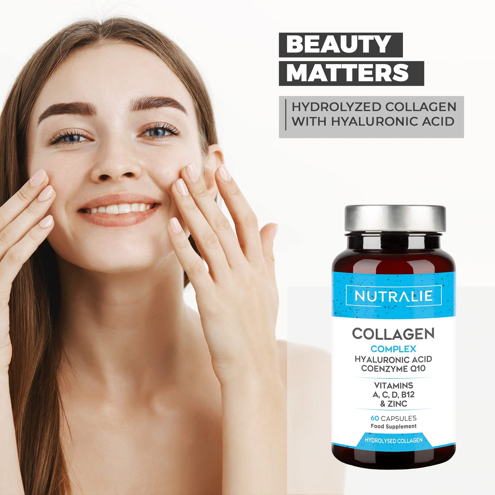 Collagen + Hyaluronic Acid + Q10 Hydrolysed Collagen Women Men + Vitamins A C D B12 Zinc NUTRALIE Au supplements
