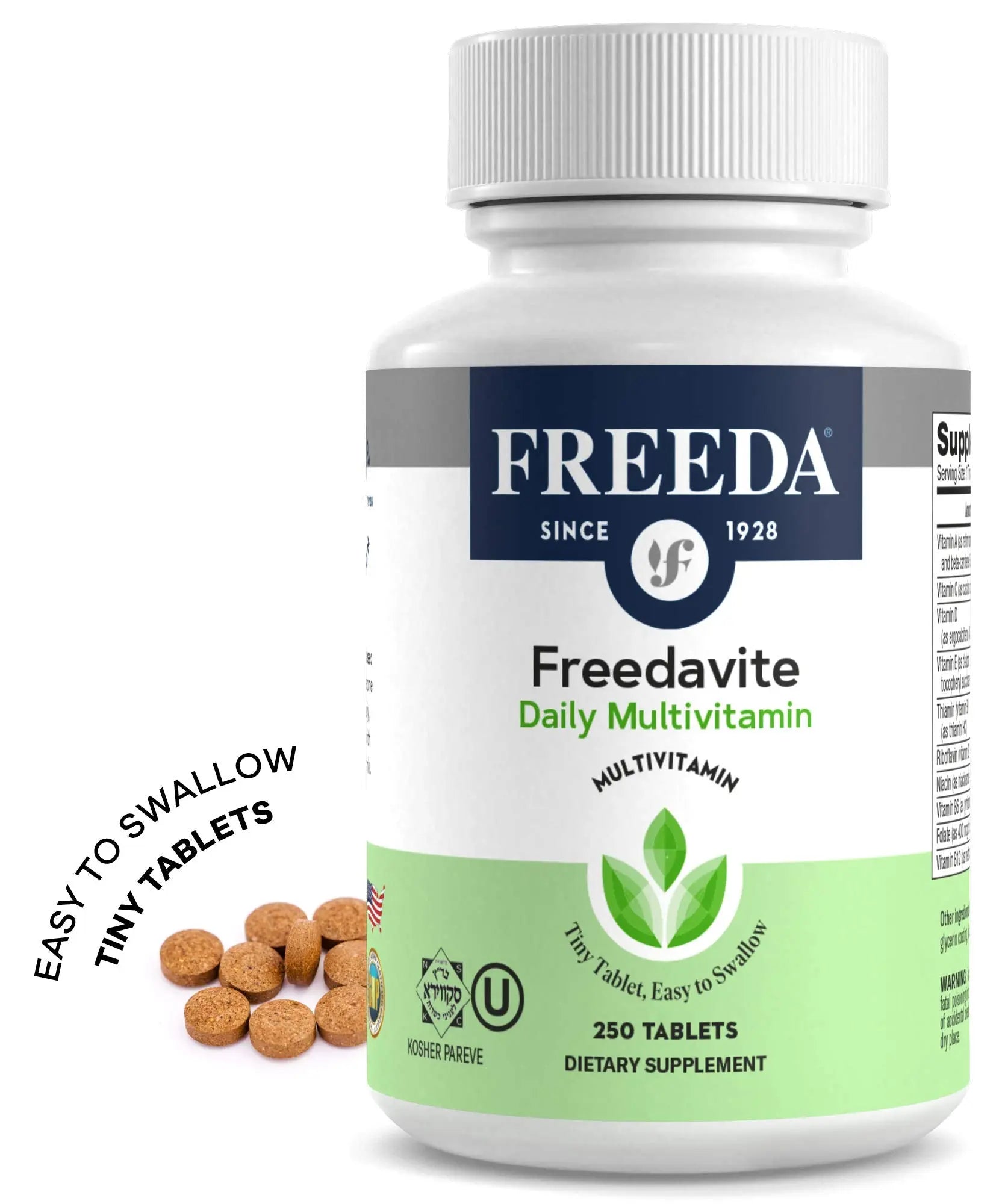 Freedavite Tiny Tablet - Moderate Multivitamin for Men and Women - Pure Vitamin A, C, D, E, B1, B2, B6, B12, Biotin, Calcium, Zinc, Iron, Magnesium FREEDAUS supplements