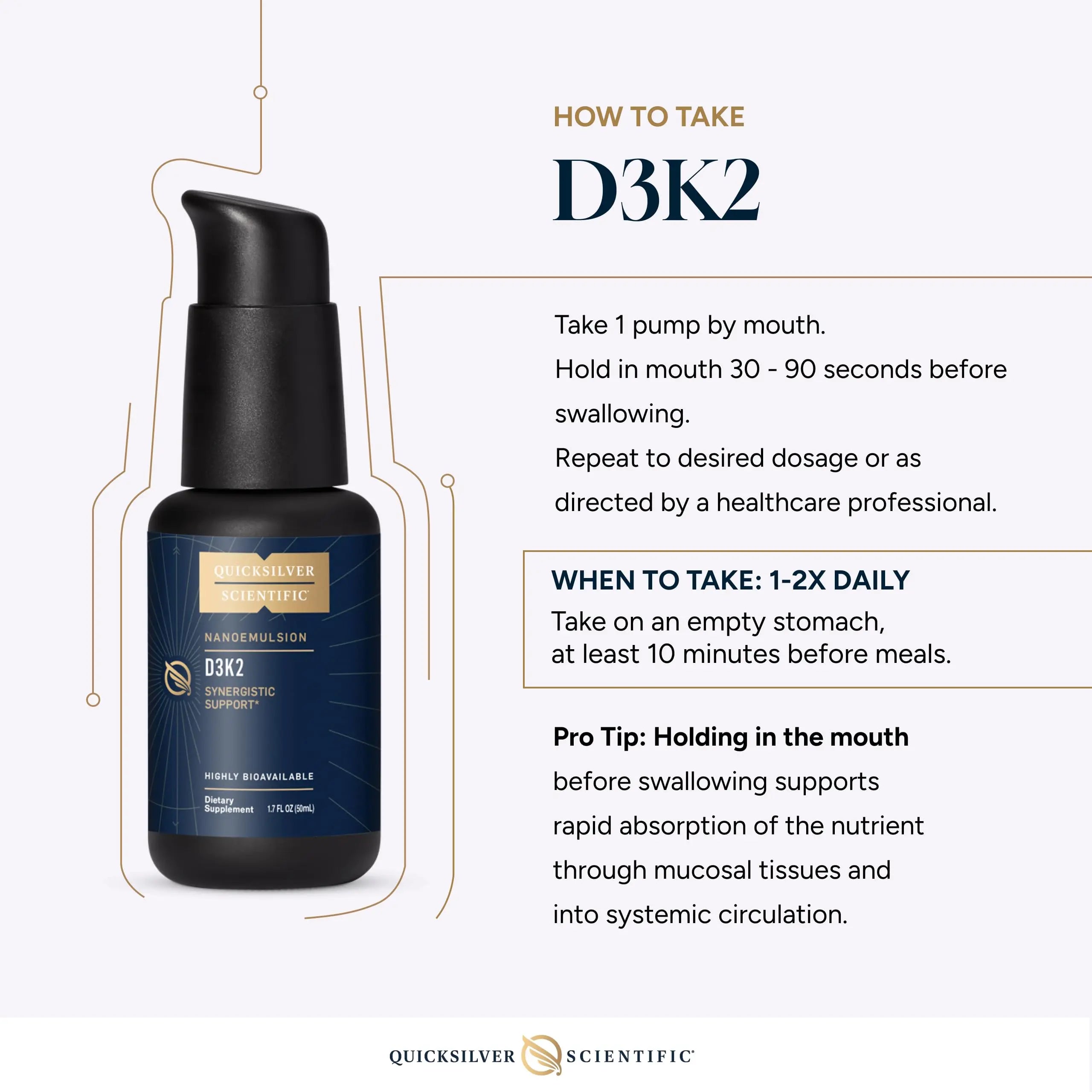 Quicksilver Scientific Nanoemulsified D3K2 - Emulsified Liquid Vitamin D3 + K2 MK7 Liposomal Supplement for Heart, Bone Health + Immune Support - Bioactive 2500IU for Enhanced Absorption (1.7oz/50ml) Quicksilver Scientific Au supplements