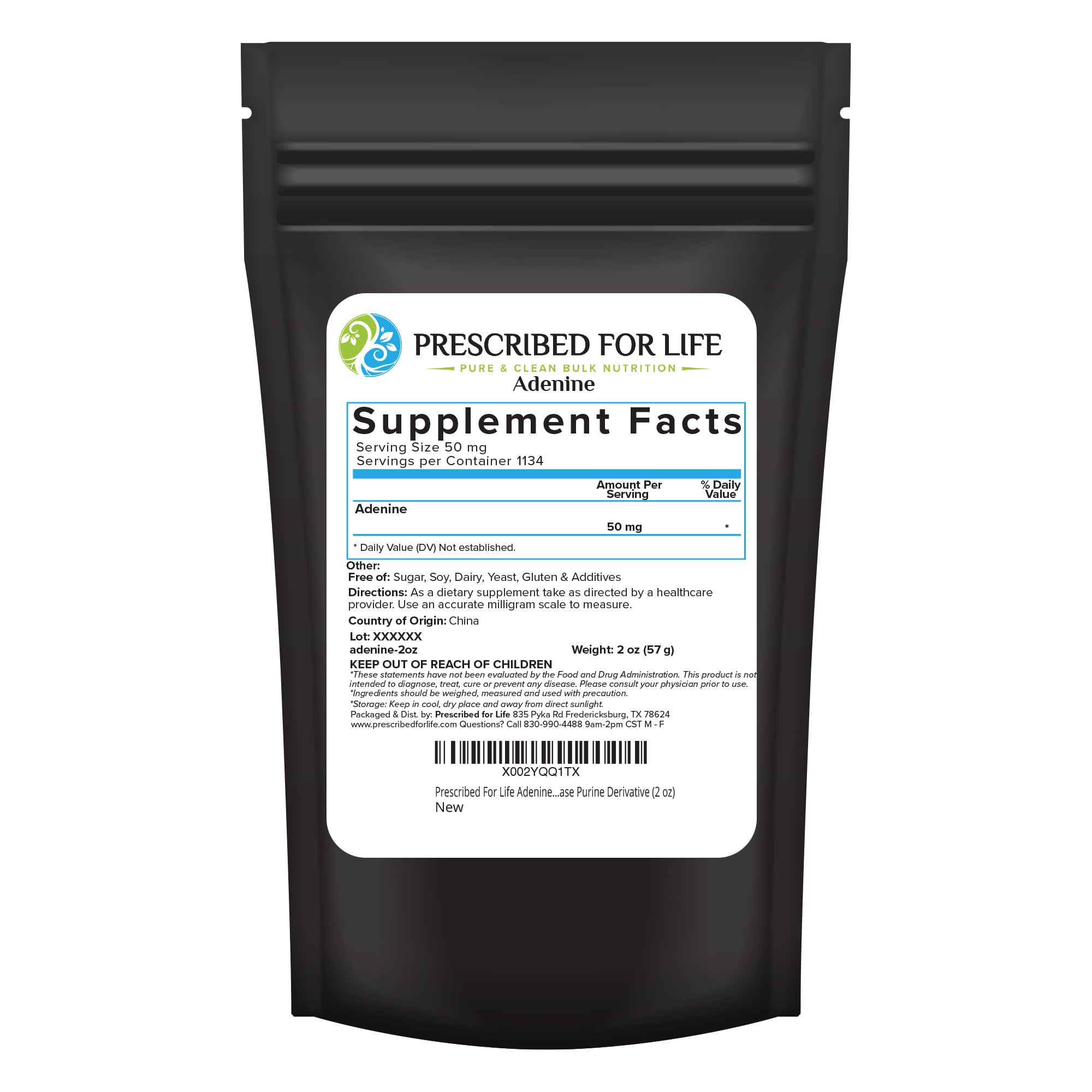 Prescribed For Life Adenine Powder, Vitamin B4 Adenine Supplement, A Nucleobase Purine Derivative (56g) Prescribed For Life Au supplements