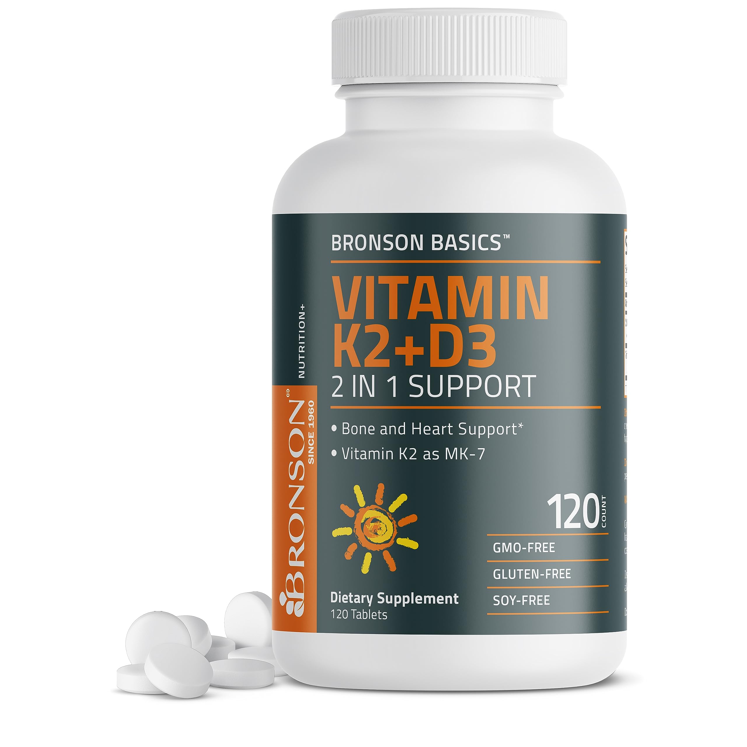 Bronson Basics Vitamin K2 D3 (MK7) Supplement Non-GMO Formula 5000IU (125 mcg) Bronson Au supplements