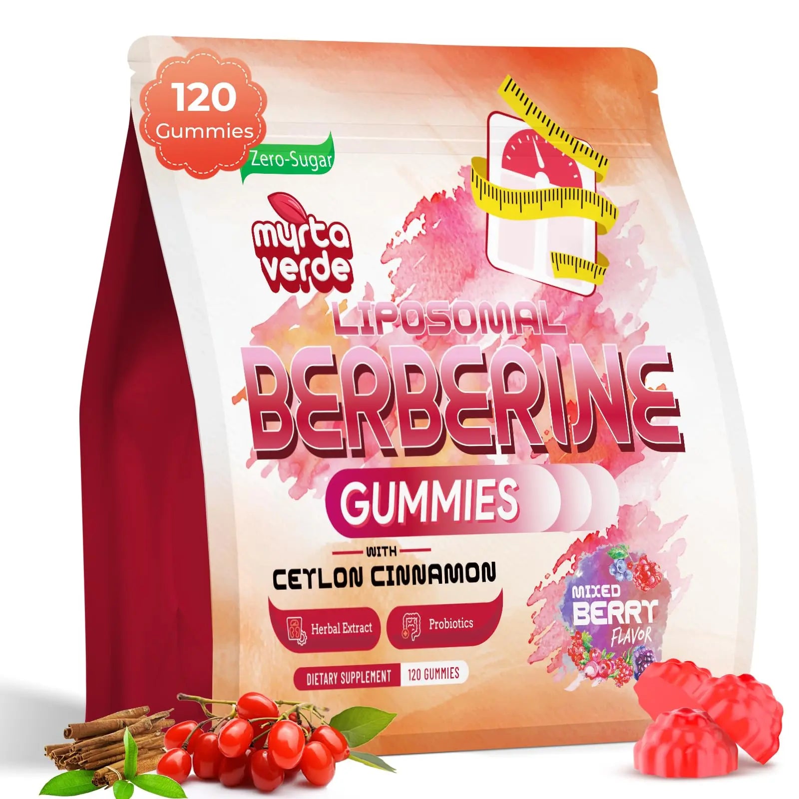 2000mg Liposomal Berberine Supplement Gummies | High Potency Berberine HCI Activates AMPK with Ceylon Cinnamon | Advanced Absorption | Zero Sugar Mixed-Berry | 120 Count Myrtaverde Au supplements
