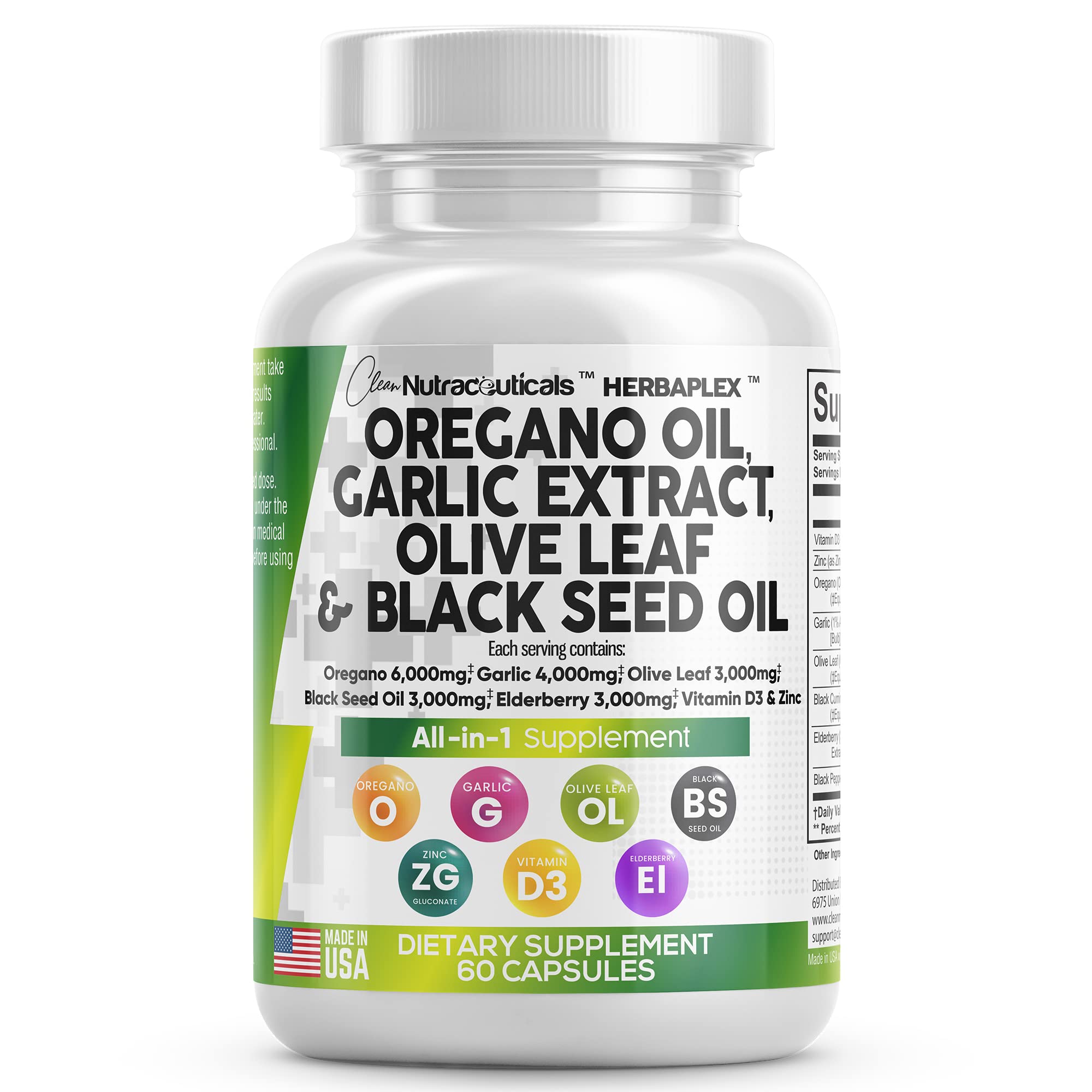 Oregano Oil 6000mg Garlic Extract 4000mg Olive Leaf 3000mg Black Seed Clean Nutraceuticals Au supplements