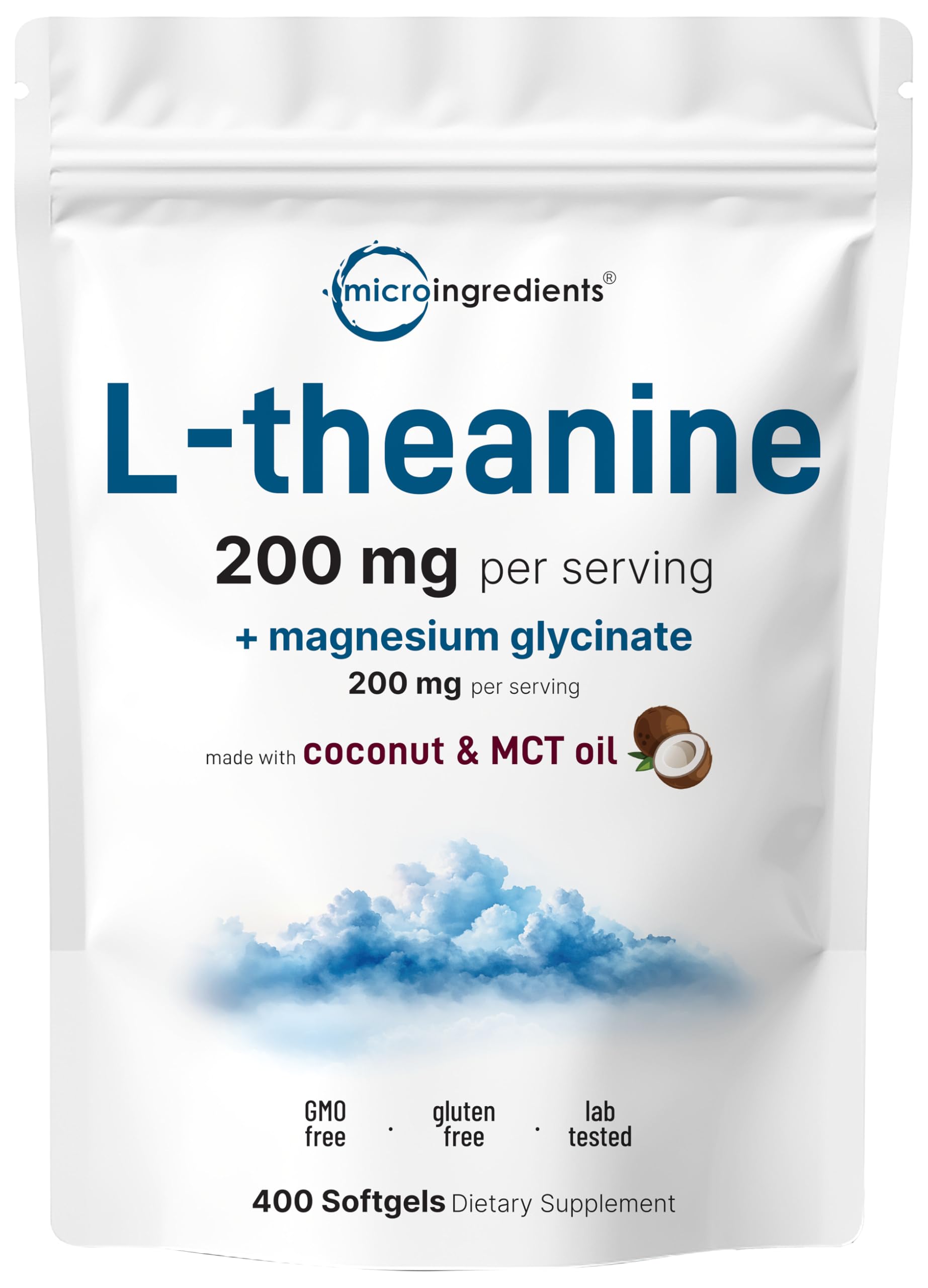 L-Theanine 200mg with Magnesium Glycinate, 400 Coconut MCT Oil Softgels | 2-in-1 Amino Acid & Mineral Complex | Gentle Care All Day & Night Micro Ingredients Au supplements