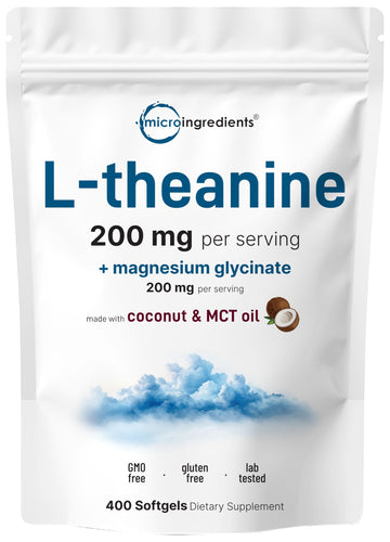 L-Theanine 200mg with Magnesium Glycinate, 400 Coconut MCT Oil Softgels | 2-in-1 Amino Acid & Mineral Complex | Gentle Care All Day & Night Micro Ingredients Au supplements