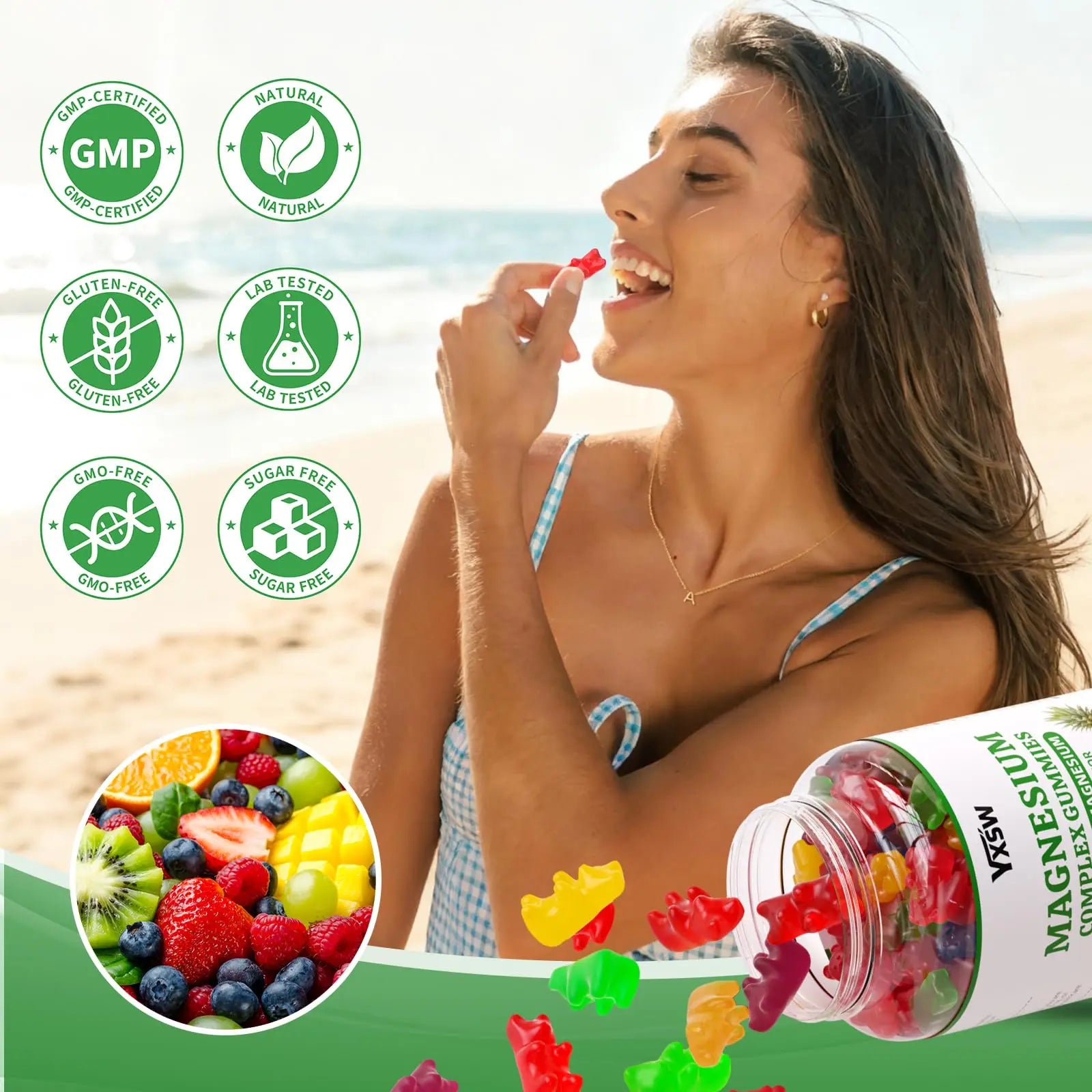 Magnesium Complex Gummies 8 Elemental 1000mg - Magnesium Glycinate, Citrate, Malate, Taurate, Supports Bones, Muscle, Nerve Health, for Women & Men, Vegan Non-GMO, Mixed Flavors, 60 Count YXSW Au supplements