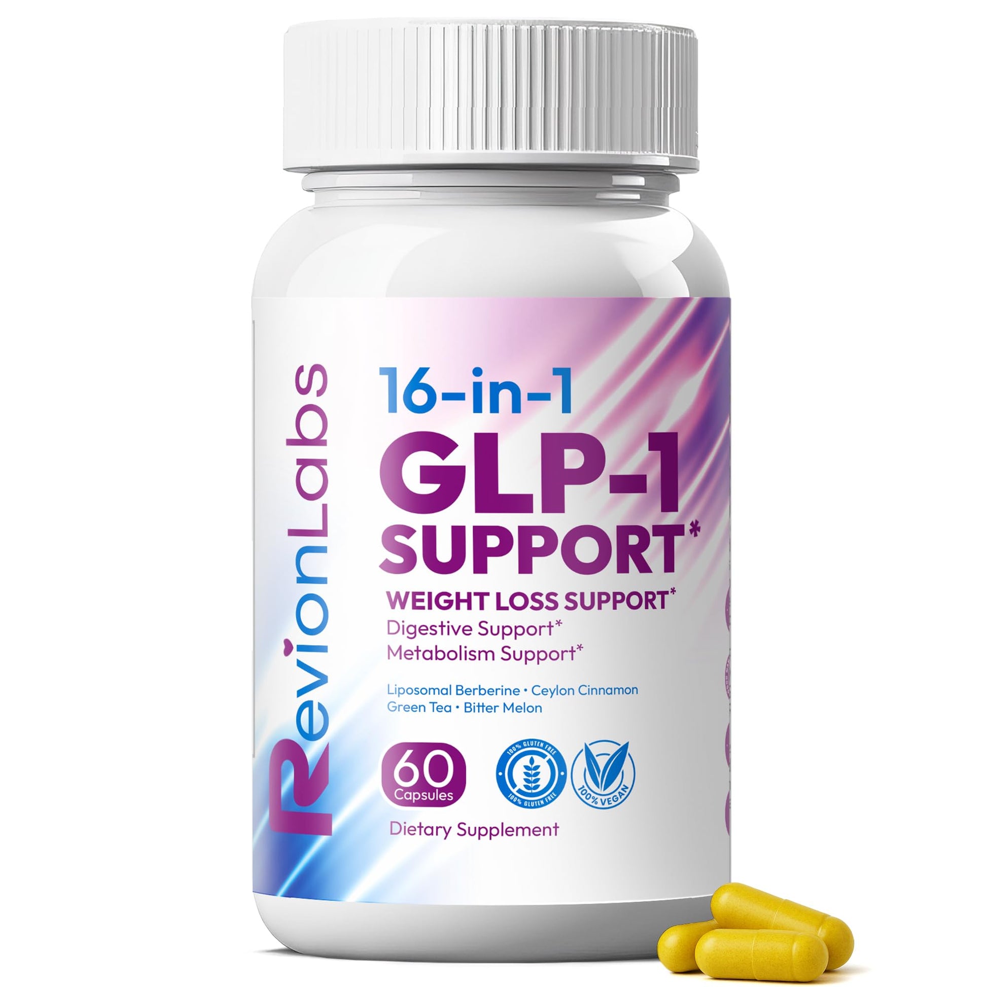 Revion LABS GLP-1 Support Weight Loss Supplement - Natural Appetite Suppressant for Women Men - Berberine Support Activate Hunger Control Curb Cravings Boost Metabolism Fat Burn & Gut Health Revion LABS Au supplements