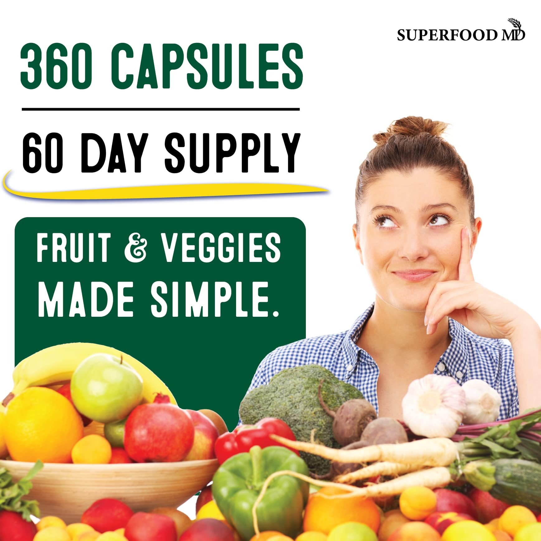 Superfood Fruit and Veggie Supplement - 360 Whole Super Fruit and Vegetable Supplements & Vitamin with Beta-Carotene, Soy Free- 180 Count (Pack of 2) Superfood MD Au supplements
