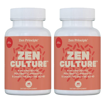 Zen Principle Zenculture™ – 4-in-1 Synbiotic Supplement (Probiotic + Prebiotic + Postbiotic + Digestive Enzymes) with CoreBiome®. Anti Bloating, Immune & Brain-Gut Health. 120 Capsules Zen Principle Au supplements