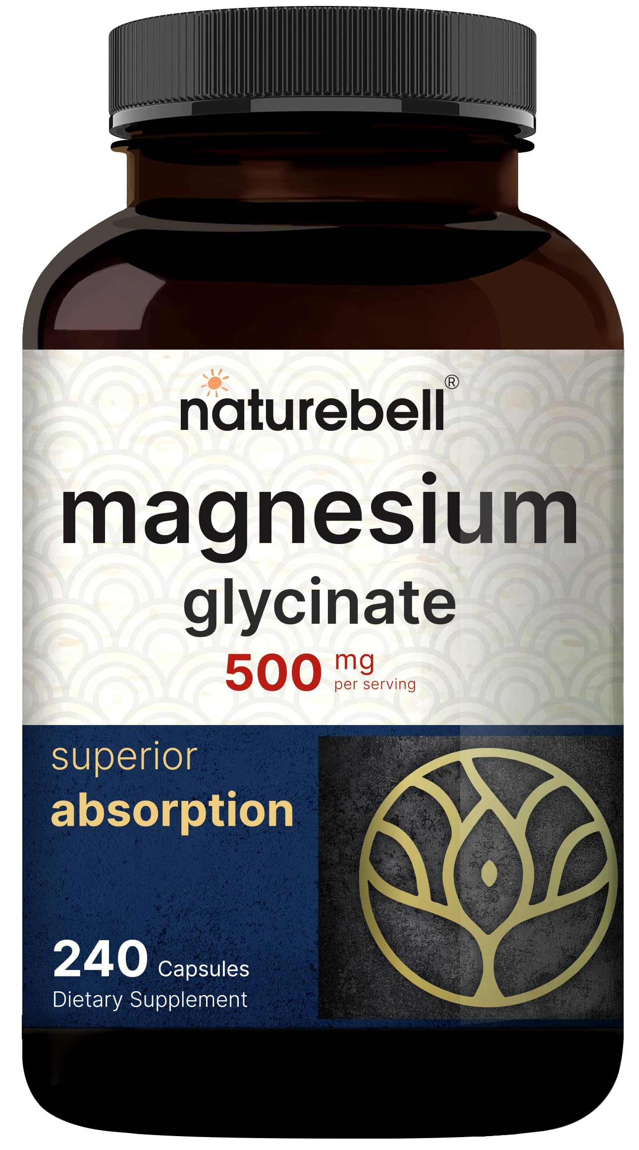 NatureBell Magnesium Glycinate Capsules 500mg | 240 Count, 100% Chelated & Purified NatureBell Au supplements