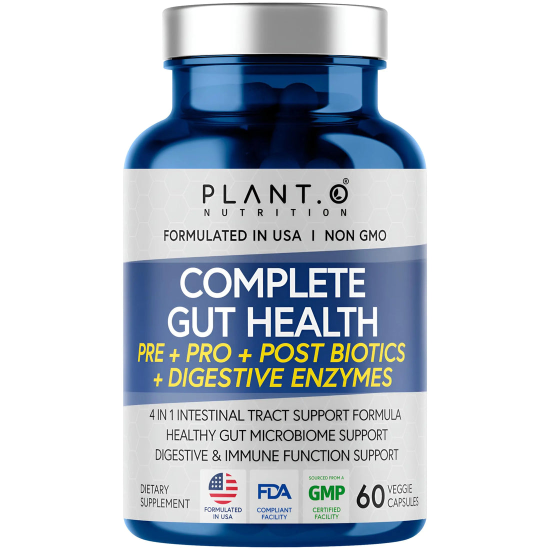 4-in-1 Prebiotic Probiotic & Postbiotic for Women & Men, Complete Gut & Digestive Support Supplement, Pre Post Probiotics & Digestive Enzymes 60 Capsules PLANT.O NUTRITION uk supplements