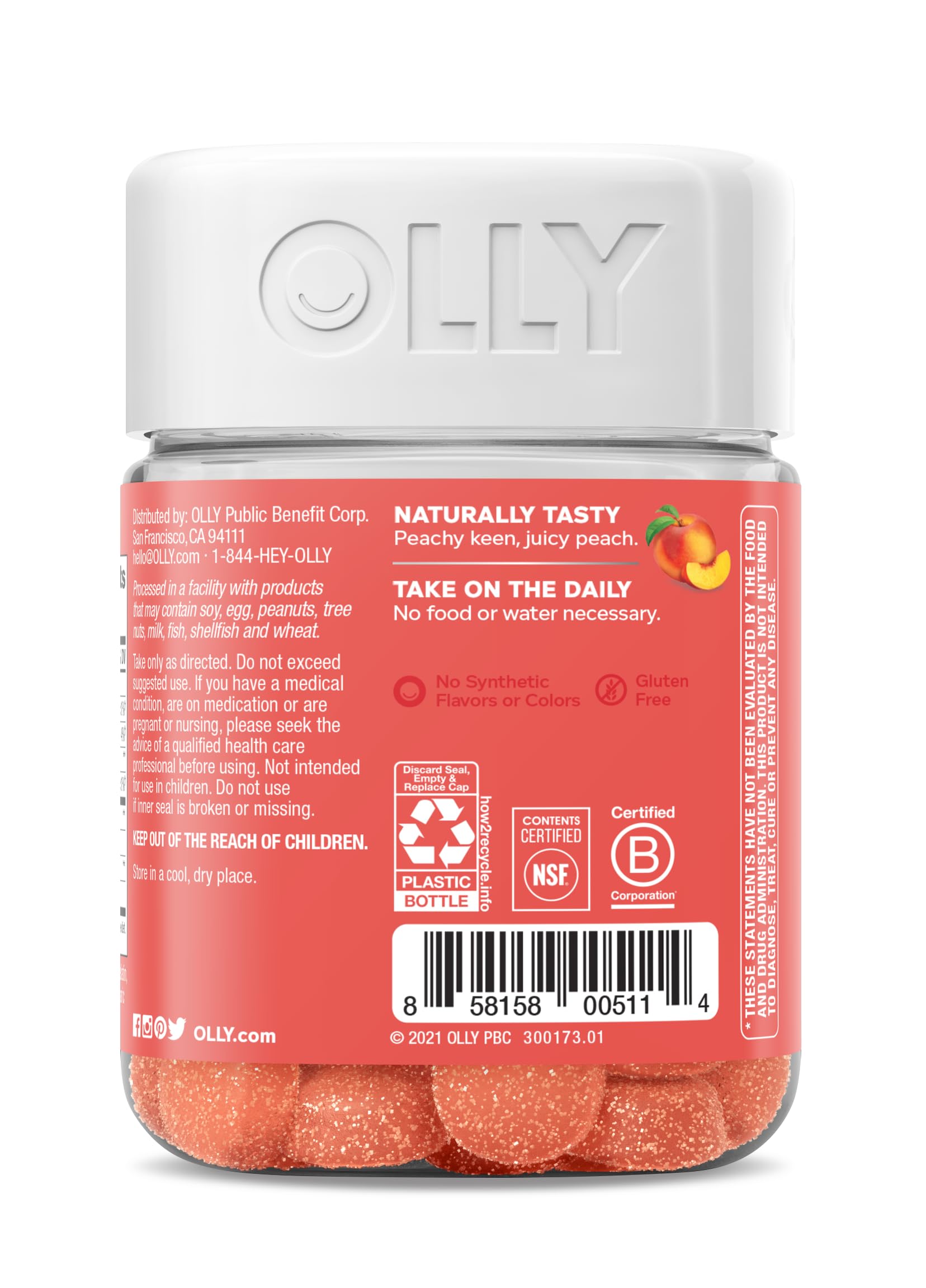 OLLY Probiotic + Prebiotic Gummy, Digestive Support and Gut Health, 500 Million CFUs, Fiber, Adult Chewable Supplement for Men and Women, Peach, 30 Day Supply - 30 Count OLLY Au supplements