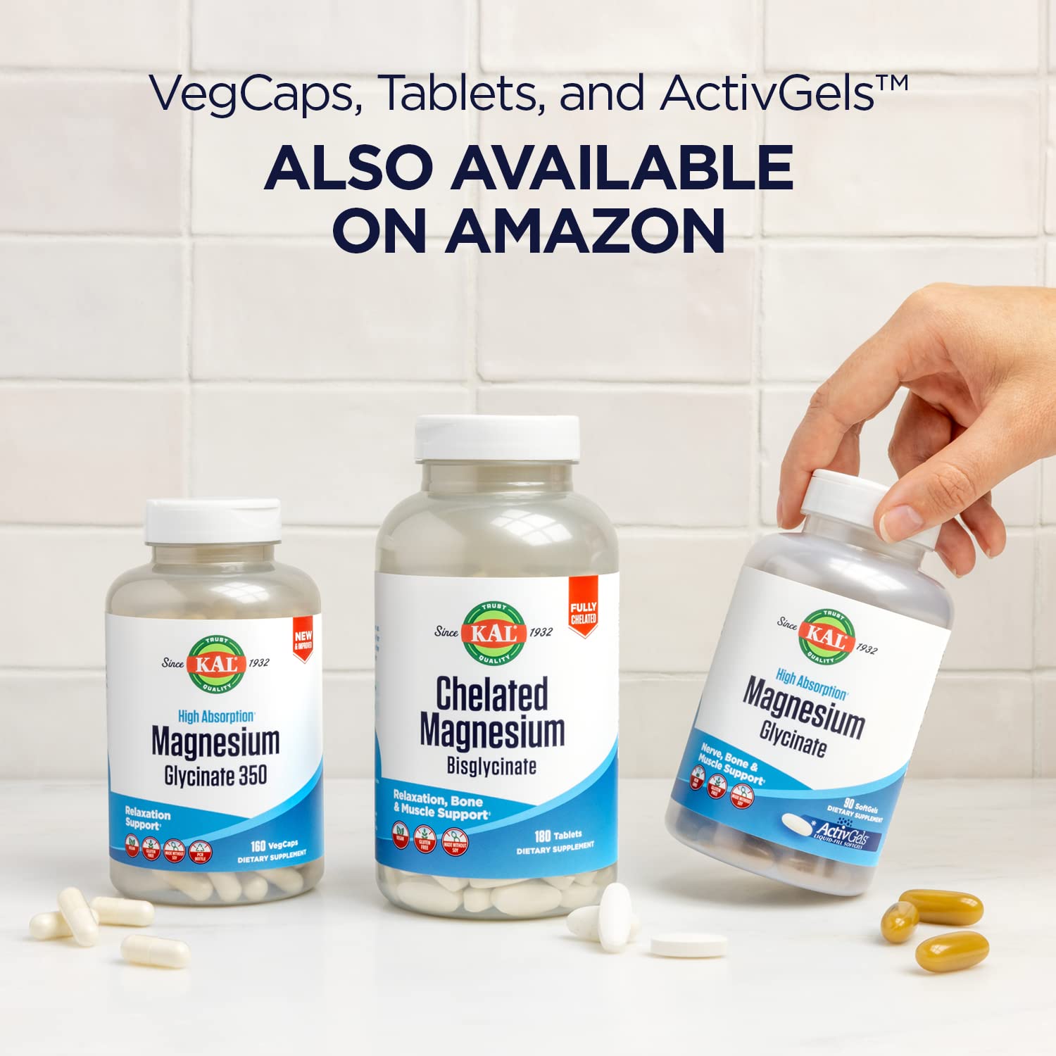 KAL Magnesium Glycinate, New & Improved Fully Chelated High Absorption Formula with BioPerine, Bisglycinate Chelate for Stress, Relaxation, Muscle & Bone Health Support, 60 Servings, 240 VegCaps KAL Au supplements
