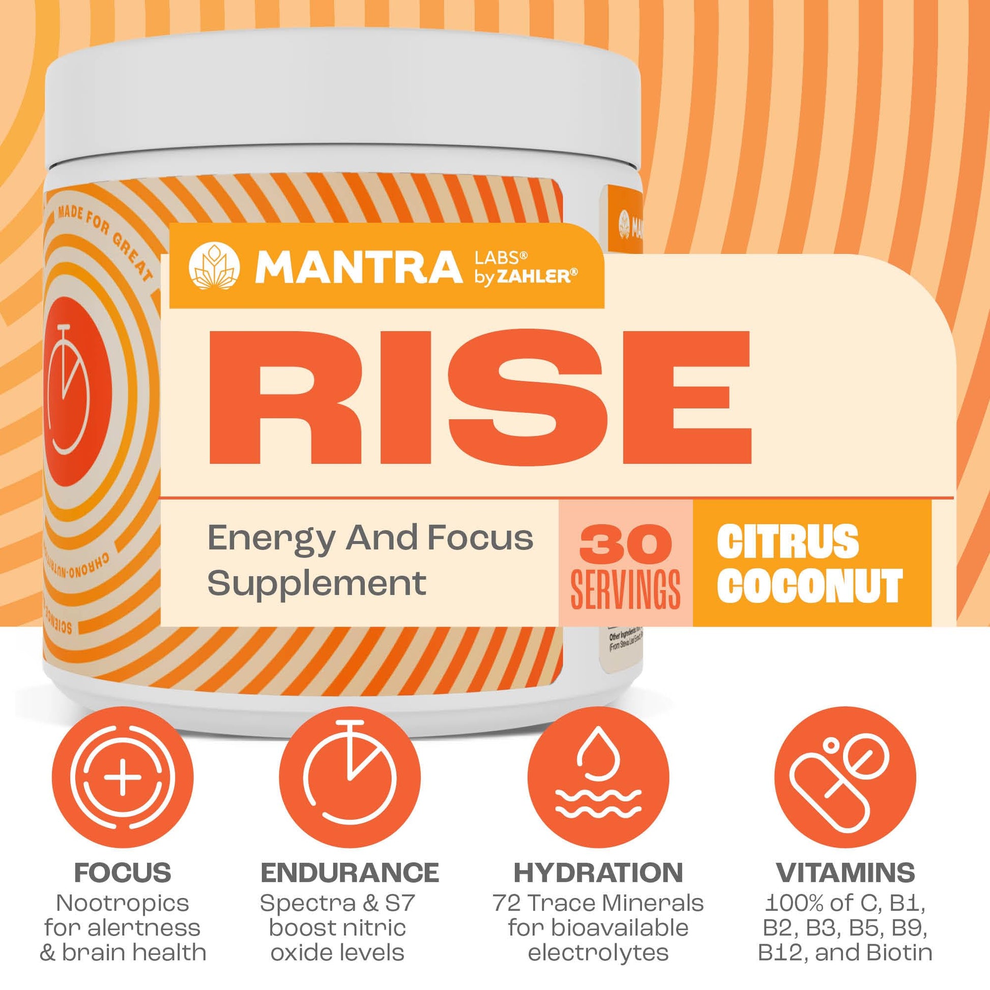 Zahler Mantra Rise, The Energy and Focus Supplement, Citrus Coconut Flavored, 30 Servings. Zahler Au supplements