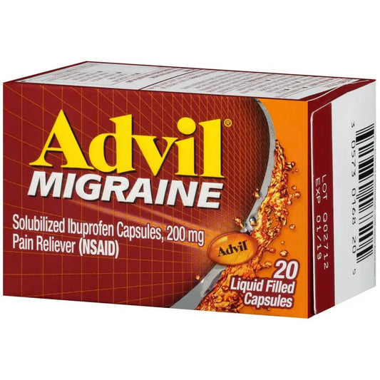 Advil Migraine Pain Reliever, Solubilized Ibuprofen 200mg, 20 Count, Liquid Filled Capsules, Powerful Migraine Relief AdvilAu supplements