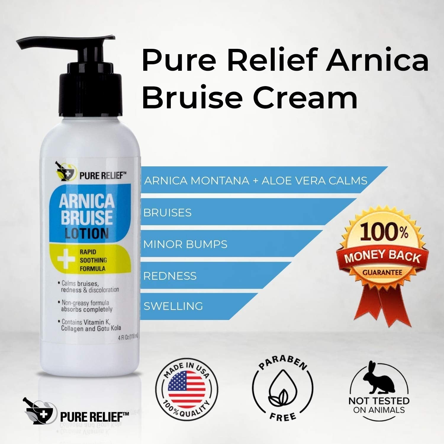 Pure Relief Arnica Bruise Relief Lotion for Bruising, Swelling, & Discoloration On Skin, Natural Skin Care Arnica Bruise Homeopathic Topical Bruise Cream W/Aloe Vera & Collagen, 4 Fl Oz (Pack of 3) Pure Relief Au supplements