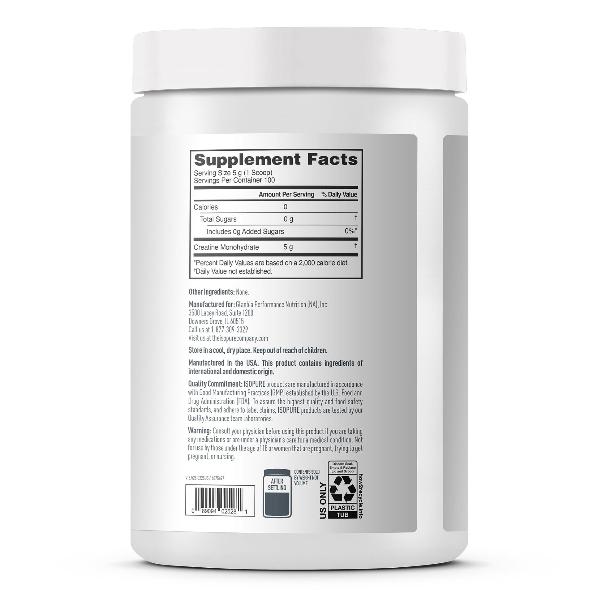 Isopure 100% Pure Creatine Monohydrate Powder, Sugar Free, Unflavored, 5g Creatine Monohydrate Per Serving, 1.1 Lbs, 100 Servings Isopure Au supplements