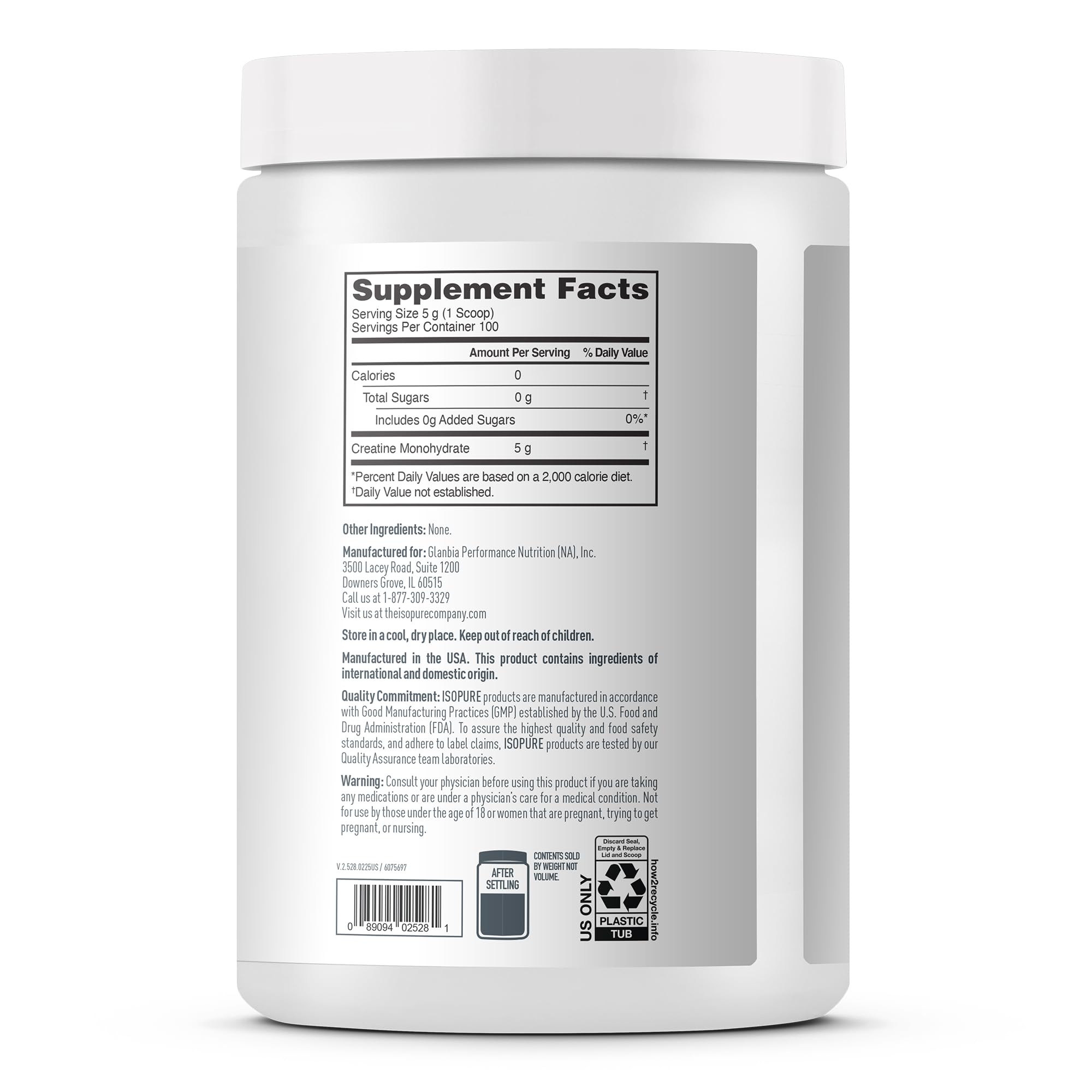 Isopure 100% Pure Creatine Monohydrate Powder, Sugar Free, Unflavored, 5g Creatine Monohydrate Per Serving, 1.1 Lbs, 100 Servings Isopure Au supplements