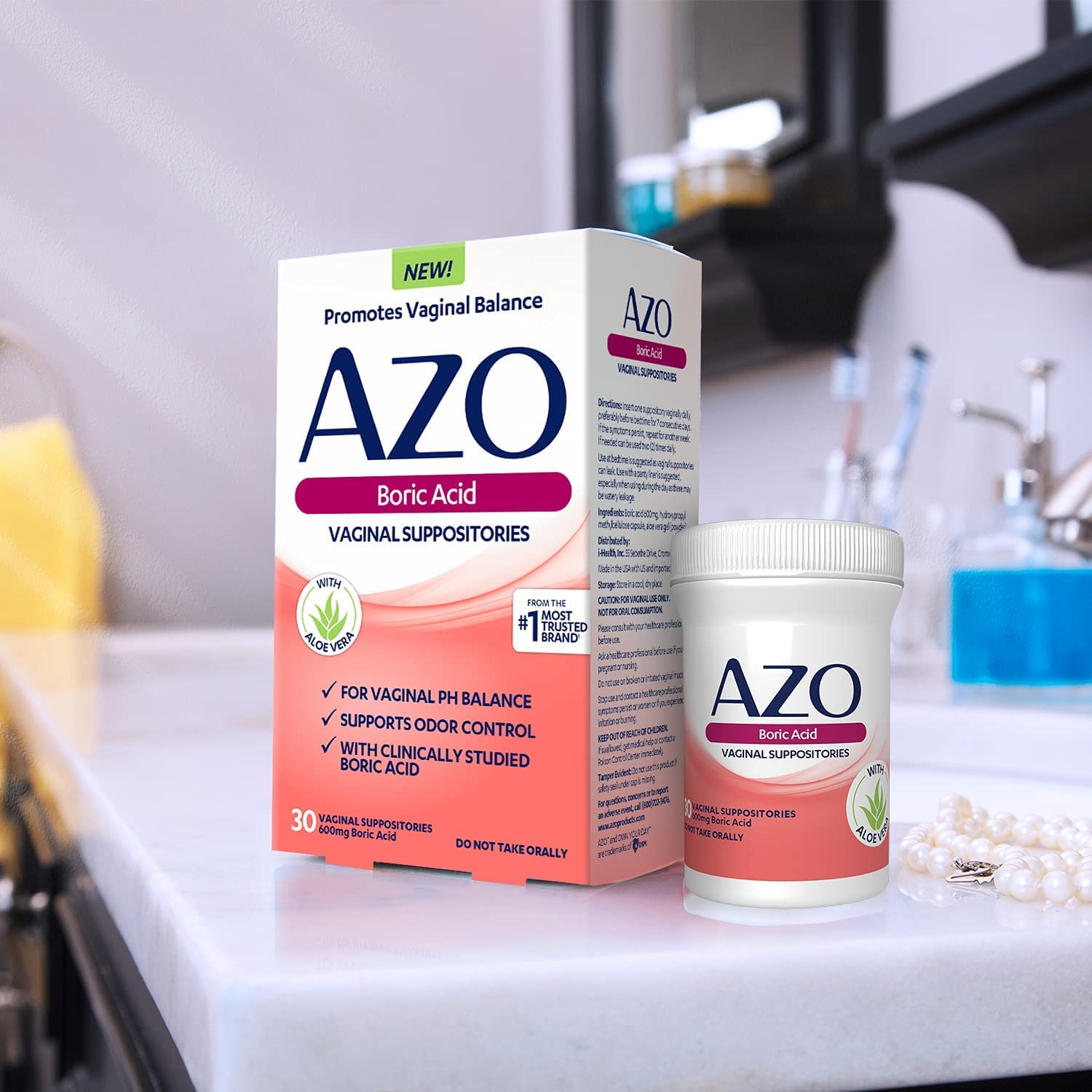 AZO Boric Acid Vaginal Suppositories, 30 Count + AZO Dual Protection, 30 Count, Urinary + Vaginal Support* AZO Au supplements
