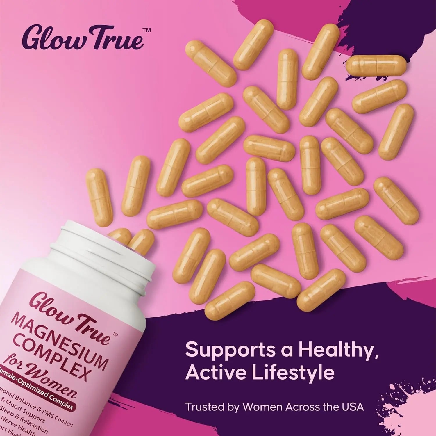 Magnesium Complex for Women – Spectrum 5-Form Magnesium Complex (500 mg), High Absorption Glycinate, Citrate, Oxide & Malate – Vegan, Non-GMO Supports Sleep, Energy, Hormone & Bone – 60 Capsules GlowTrue Au supplements