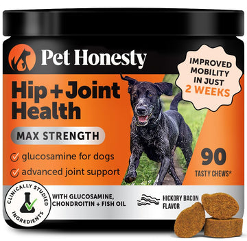 Pet Honesty Hip & Joint Health Max Strength – Dog Joint Support Chews with Glucosamine Chondroitin & Omega-3s – Joint Supplement for Dogs to Support Mobility, Flexibility & Comfort – Bacon (90 ct) Pet Honesty Au supplements
