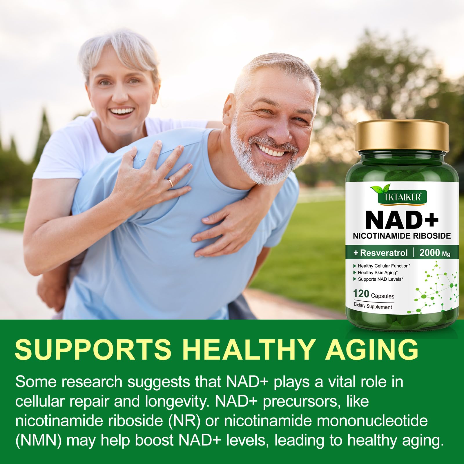 TKTALKER NAD Supplement 2000 Mg - 120 Capsules True NAD & Resveratrol, NMN Alternative Liposomal NAD+ for Women & Men, Support Cellular Health, Stamina & Healthy Aging - Ultra Strength Capsules TKTALKER Au supplements