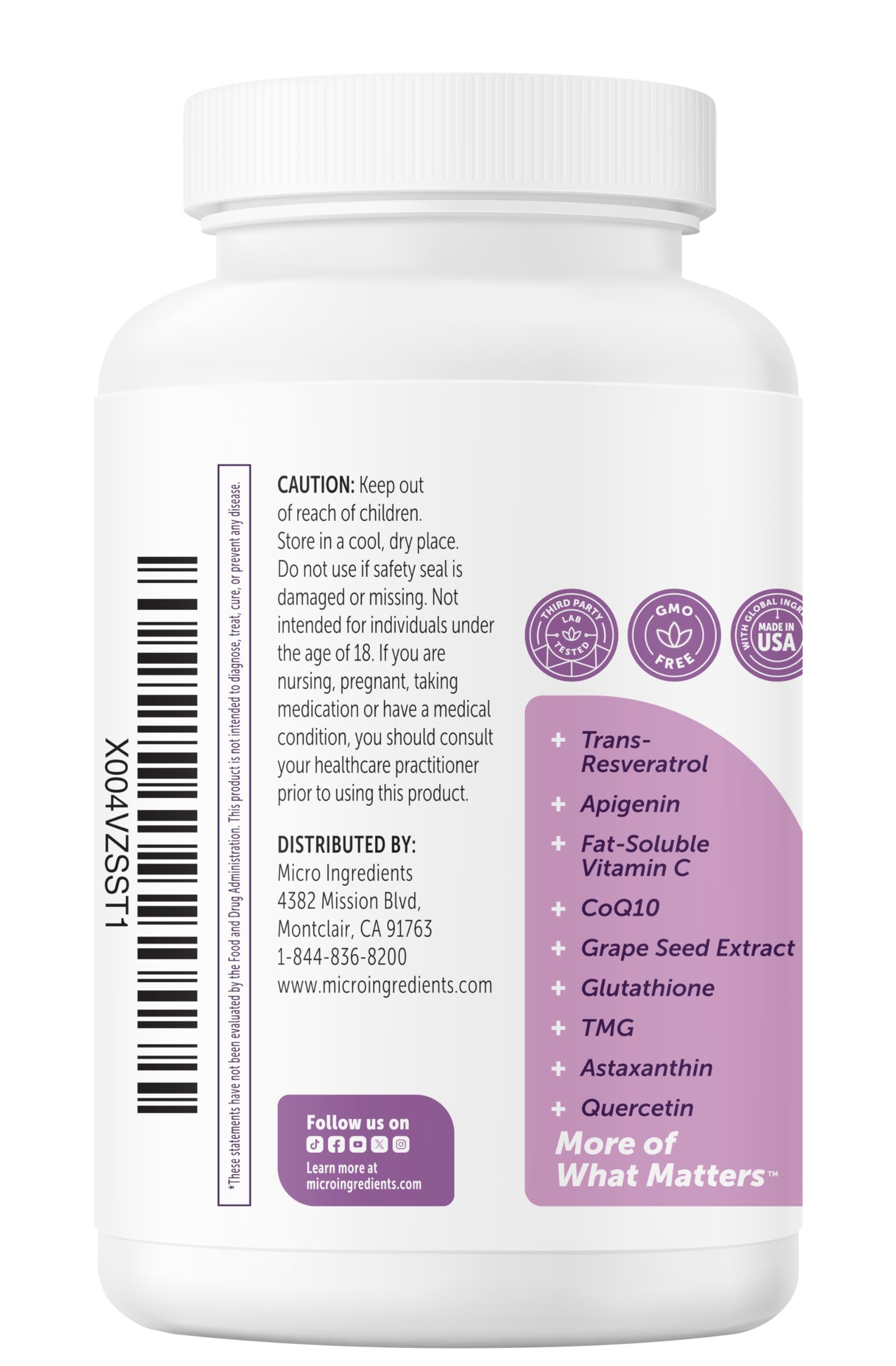 Micro Ingredients NMN Complex 1000mg Per Serving, 120 Veggie Capsules | 10-in-1 with Nicotinamide Mononucleotide, Resveratrol, CoQ10, Quercetin & Glutathione | NAD+ Supplement Precursor | Filler Free Micro Ingredients Au supplements