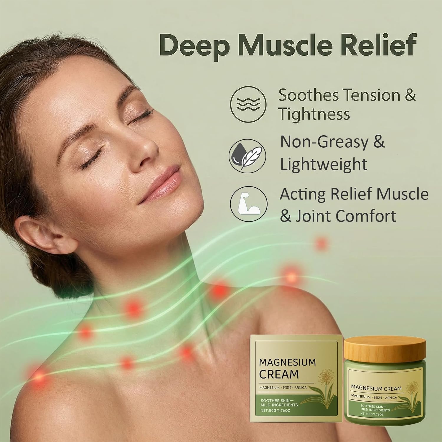 Magnesium Cream with MSM & Arnica,Nerve Relief Mild Ingredients for Skin Soothing,Fast-Absorbing Non-Greasy Massage Cream for Daily Comfort Generic Au supplements