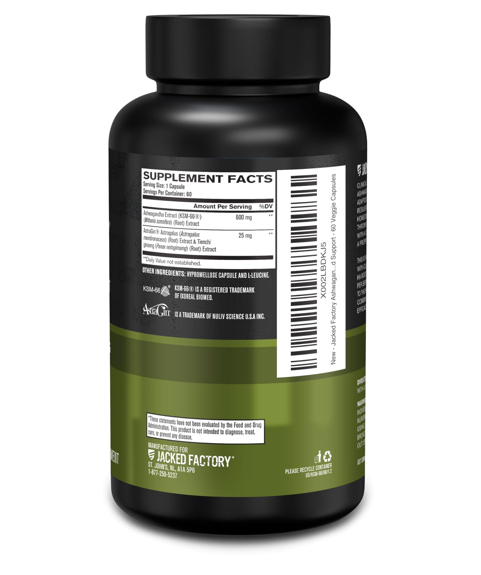 Jacked Factory Ashwagandha Root Extract (KSM-66 Ashwagandha) w/ 5% Withanolides - Supplement for Natural Stress Relief, Cognitive Function, Vitality, and Mood Support - 60 Veggie Capsules Jacked Factory Au supplements