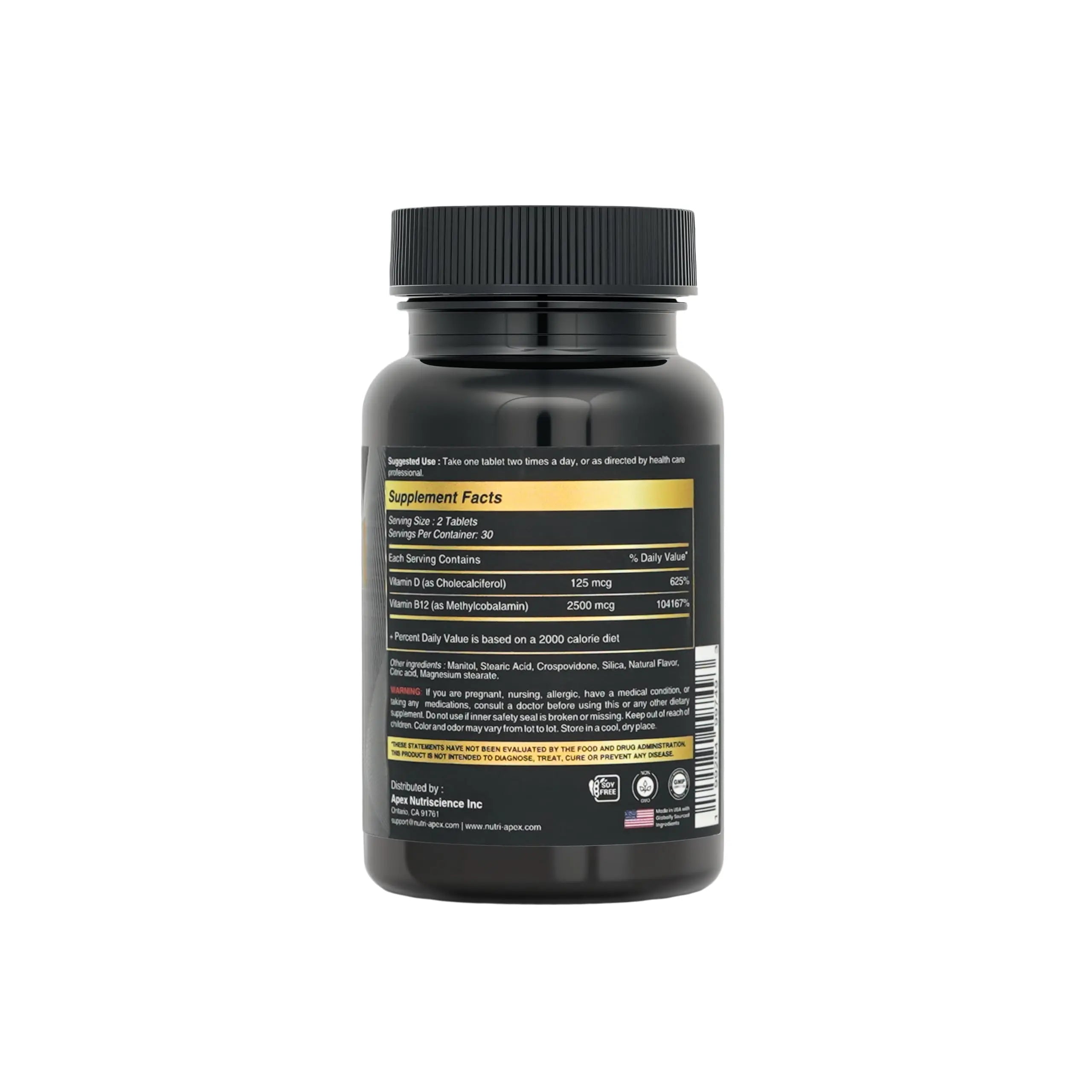 Nutri Apex Vitamin B12 & D3 Sublingual Tablets - 2500 mcg B12 & 125 mcg (5000 IU) D3 - Highly Bioavailable for Energy, Mood & Bone Health - Lab-Tested Nutri Apex Au supplements