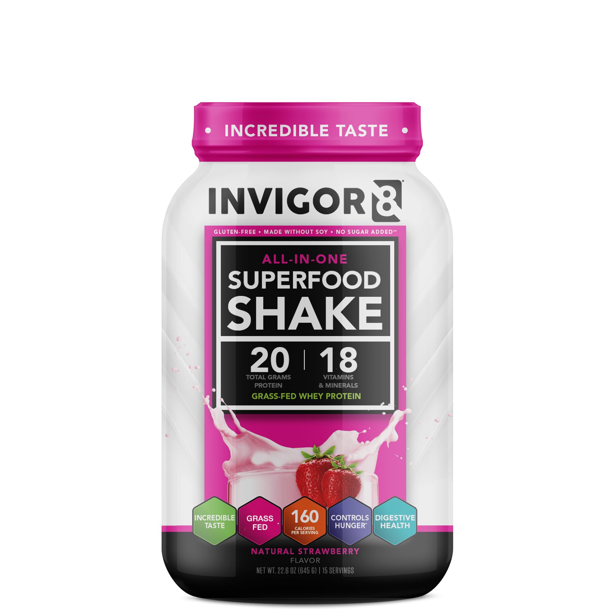 INVIGOR8 Superfood Grass Fed Whey Protein Isolate Shake Natural Strawberry Gluten-Free INVIGOR8 Au supplements