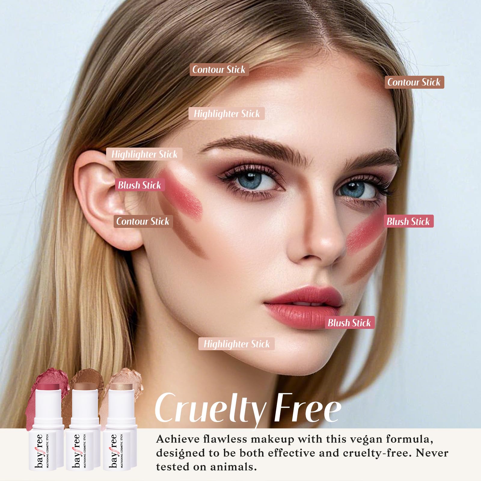 KIMUSE Face Sticks Trio, Cream Blush Stick & Highlighter Stick & Contour Stick for Sculpt the Cheeks, Long Lasting Cream Contour Stick Trio for Face Makeup, with Brush KIMUSE Au supplements