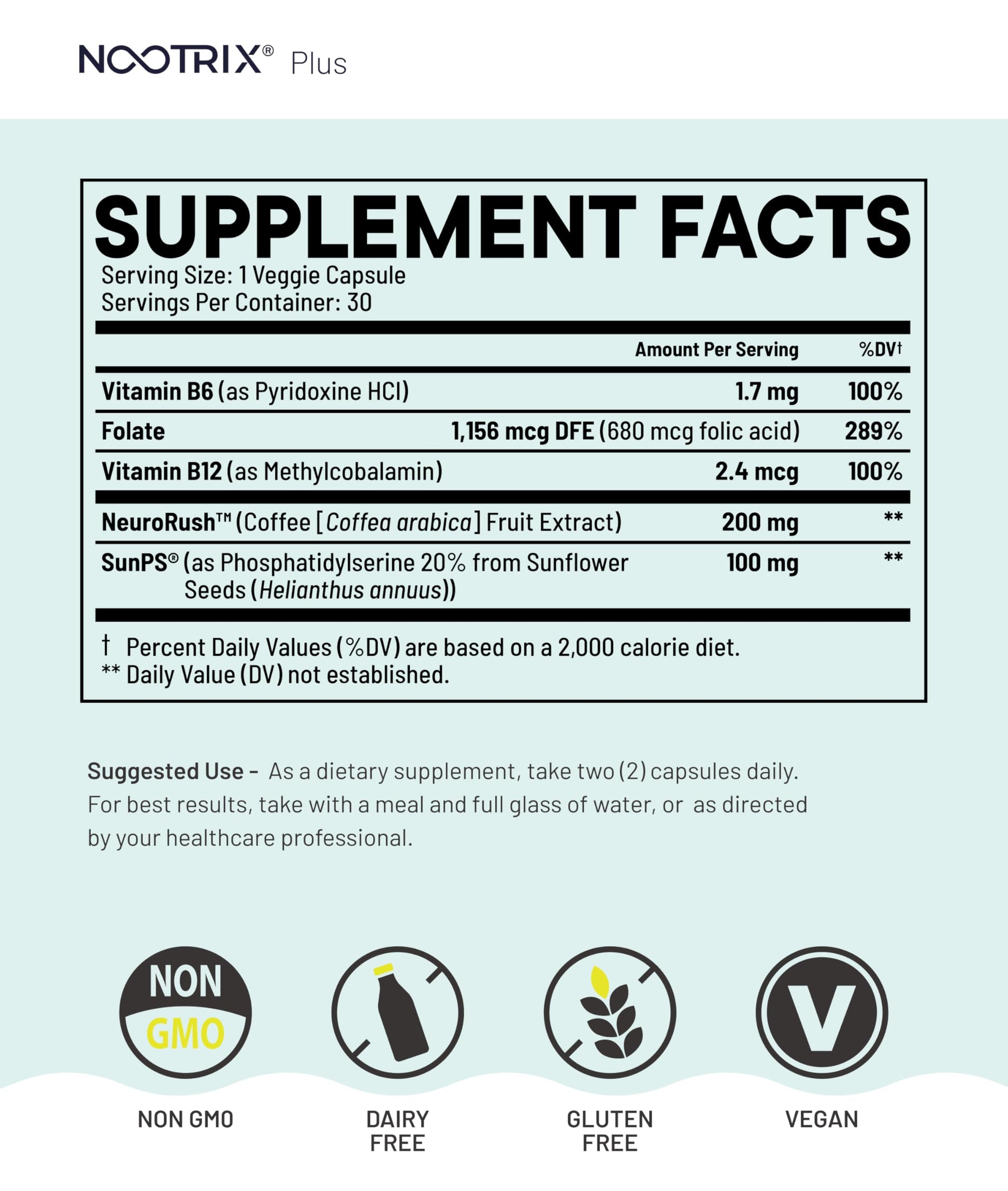 Nootrix Brain Plus Nootropic Supplement | Supports Memory, Mental Focus, Cognitive Health & Energy | Promotes Healthy Mood & Brain Function | Vitamin B1, Vitamin B6 & Vitamin B12 | 30 Capsules Nootrix Au supplements