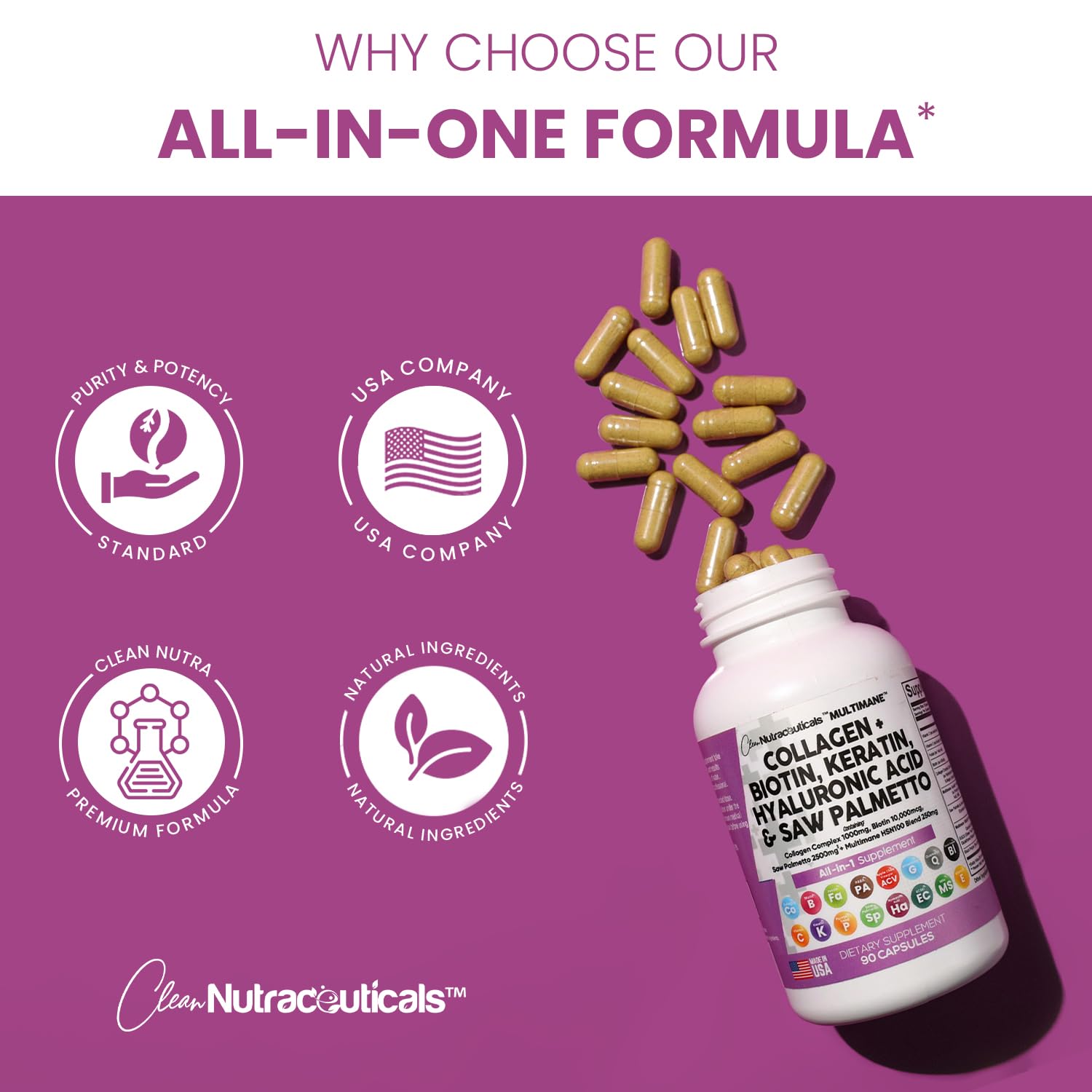 Collagen Pills 1000mg Biotin 10000mcg Keratin Saw Palmetto 2500mg 90 Ct Clean Nutraceuticals Au supplements