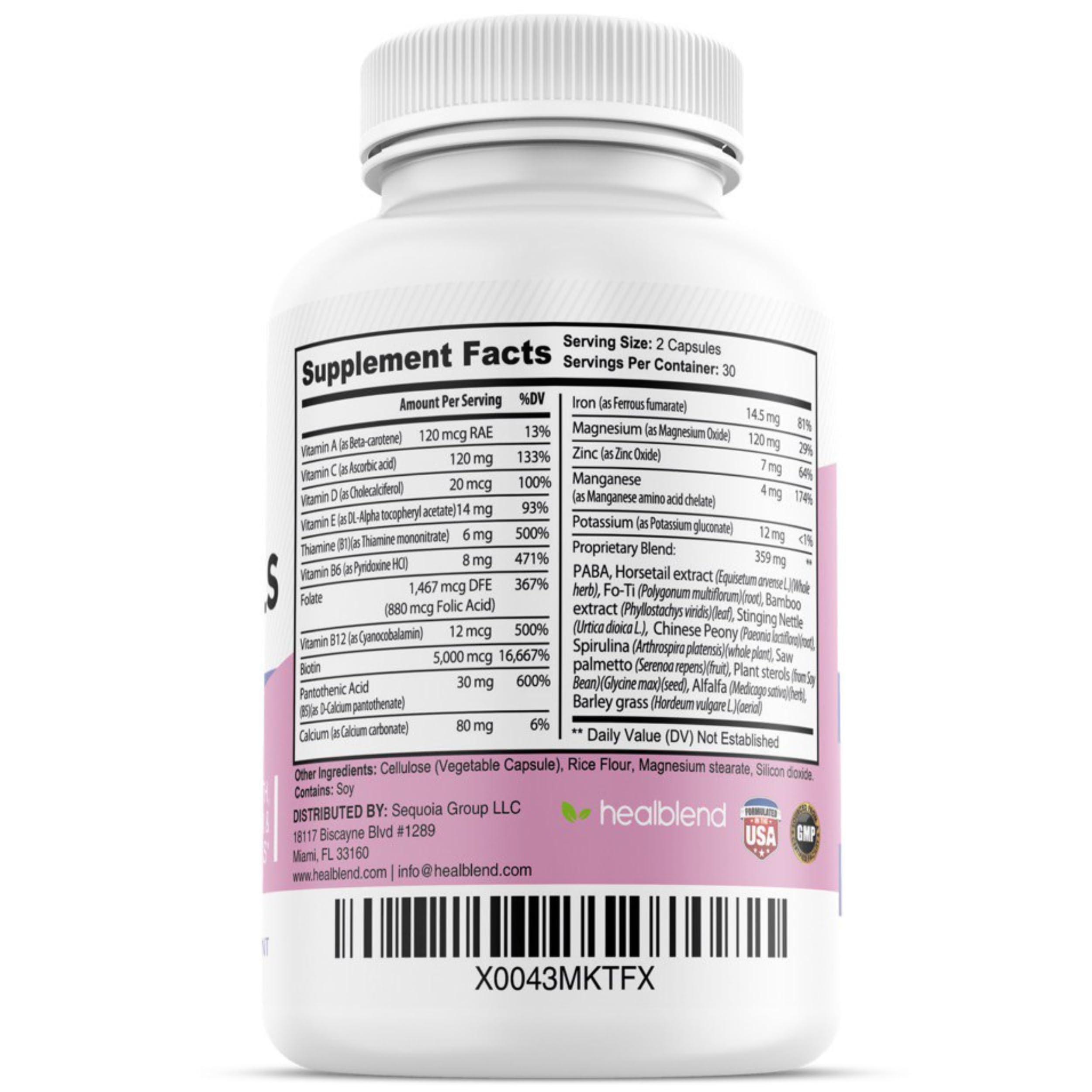 healblend Hair Skin and Nails Vitamins for Women with Biotin 5000 mcg, Iron and Manganese | Vegan, Non-GMO | 60 Capsules healblend Au supplements