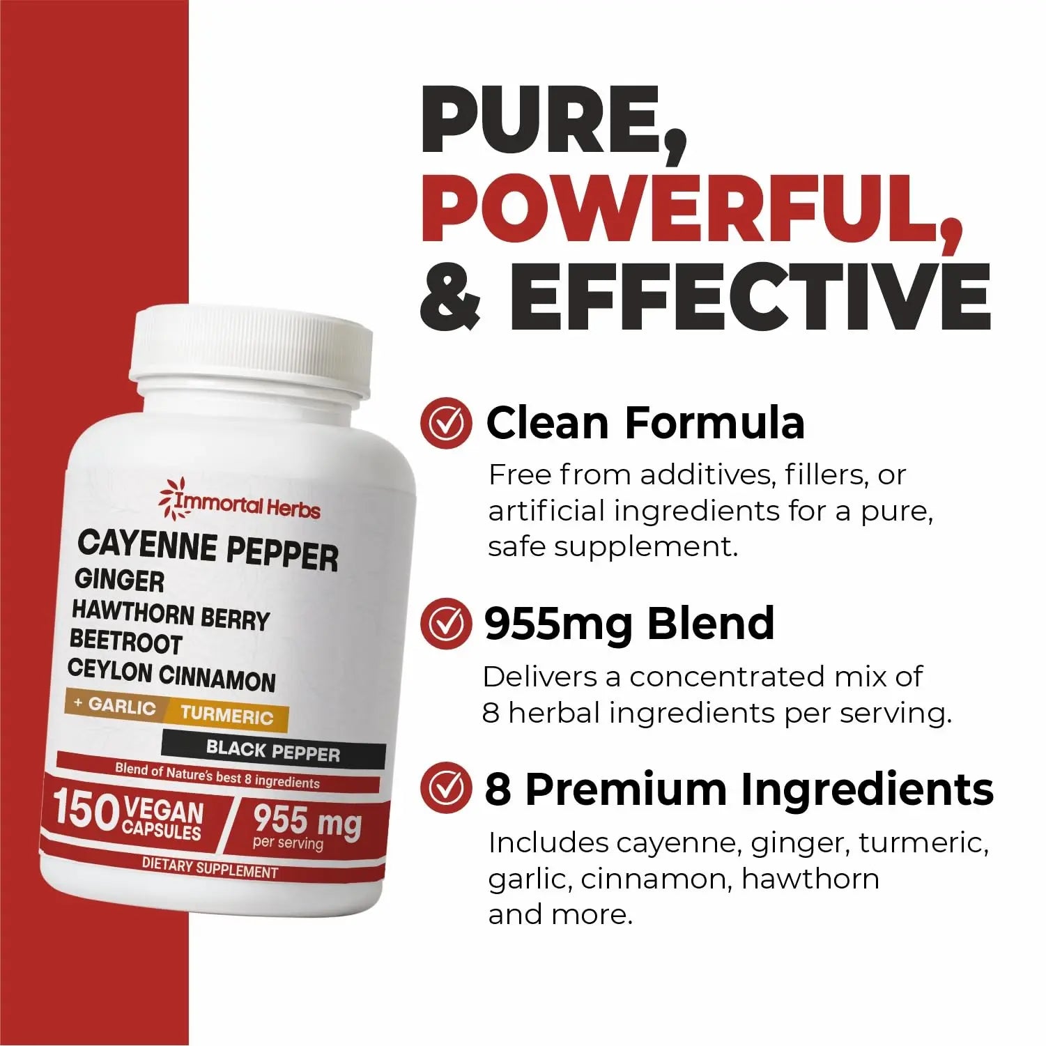 Immortal Herbs Cayenne Pepper Capsules w/Garlic, Ginger, Hawthorn, Turmeric, Cinnamon, Beet Root and Black Pepper Extract, 150 Cayenne Capsules, Non-GMO & Gluten Free Capsaicin Supplement Immortal Herbs Au supplements