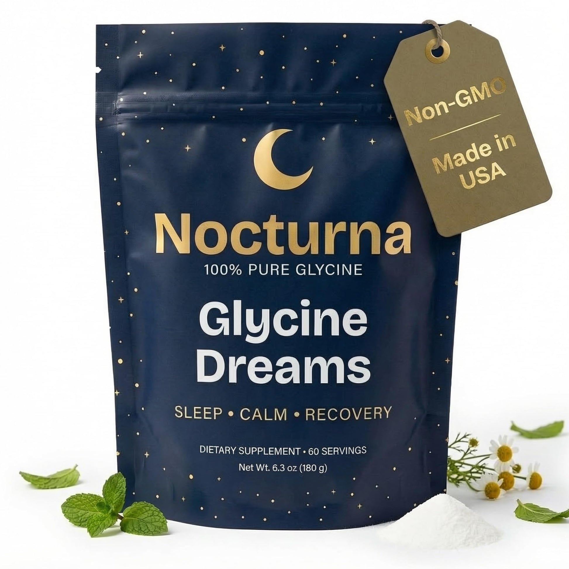 Nocturna Glycine Supplement – 100% Pure 3g Glycine Powder for Sleep, Calm & Recovery – USA Made Sleep Aid for Men & Women – Non-GMO & Completely Natural - 6.3Oz for 60 Servings Nocturna Au supplements